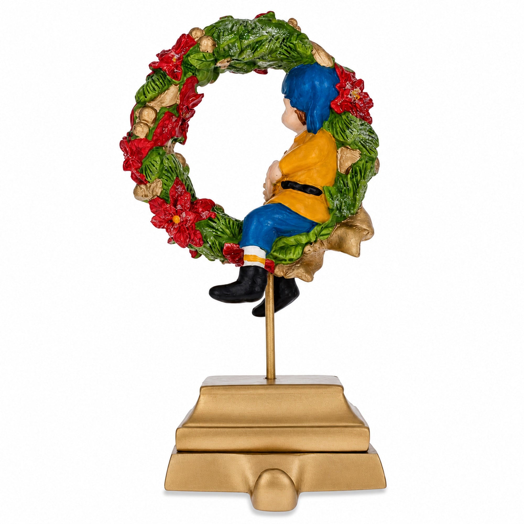 7-Inch Wreath Metal Christmas Stocking Holder Hanger with Elf Design