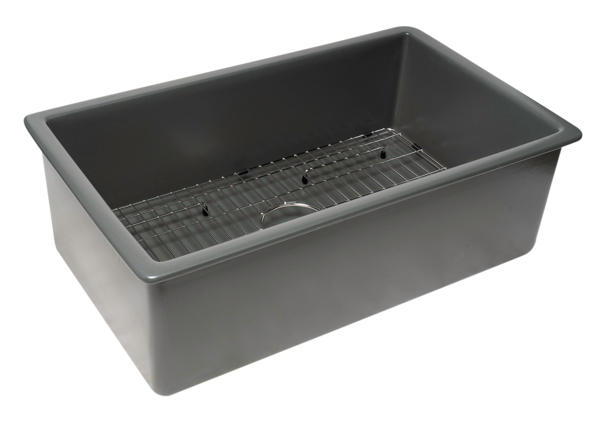 ALFI brand ABF3219SUD-GM Grey Matte 32 x 19 Fireclay Single Bowl Undermount / Drop In Kitchen Sink w Grid