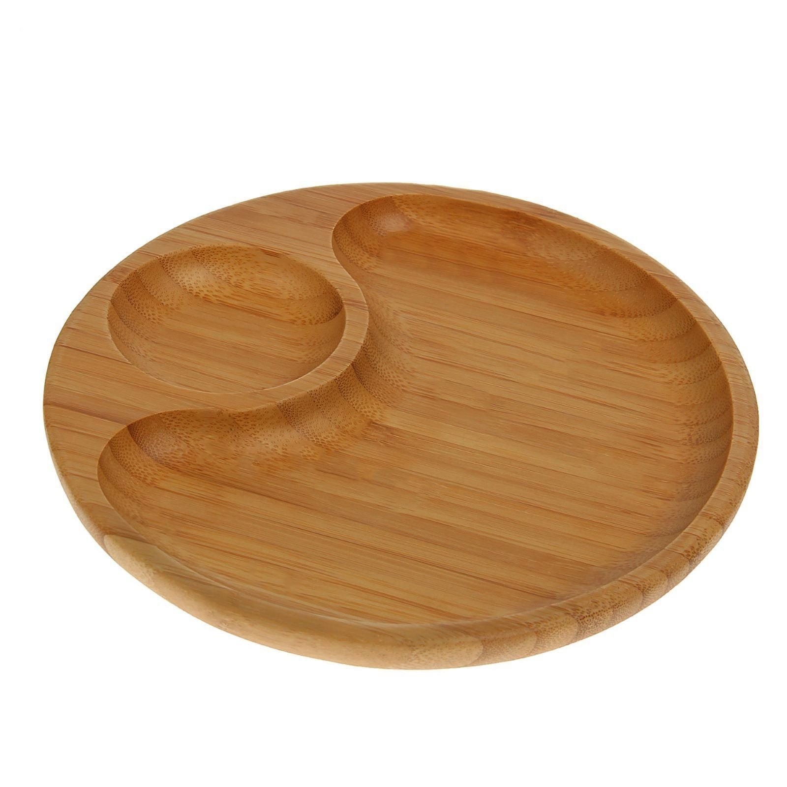 Set Of 3 Bamboo Round 2 Section Platter 8" inch | For Appetizers / Barbecue / Burger Sliders