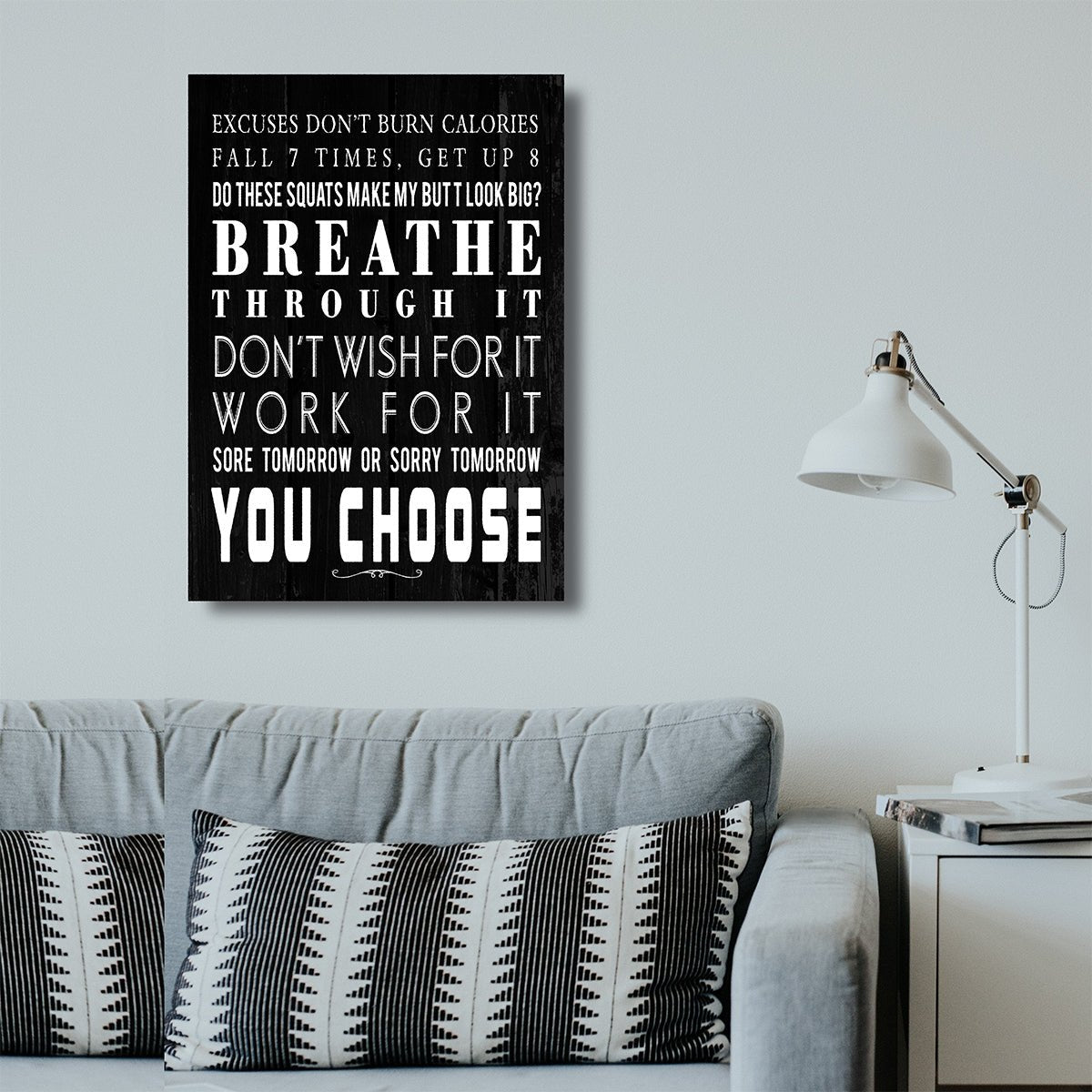 Breathe Through It Framed Canvas Wall Art Gym Fitness Decor Workout Exercise Motivation Art