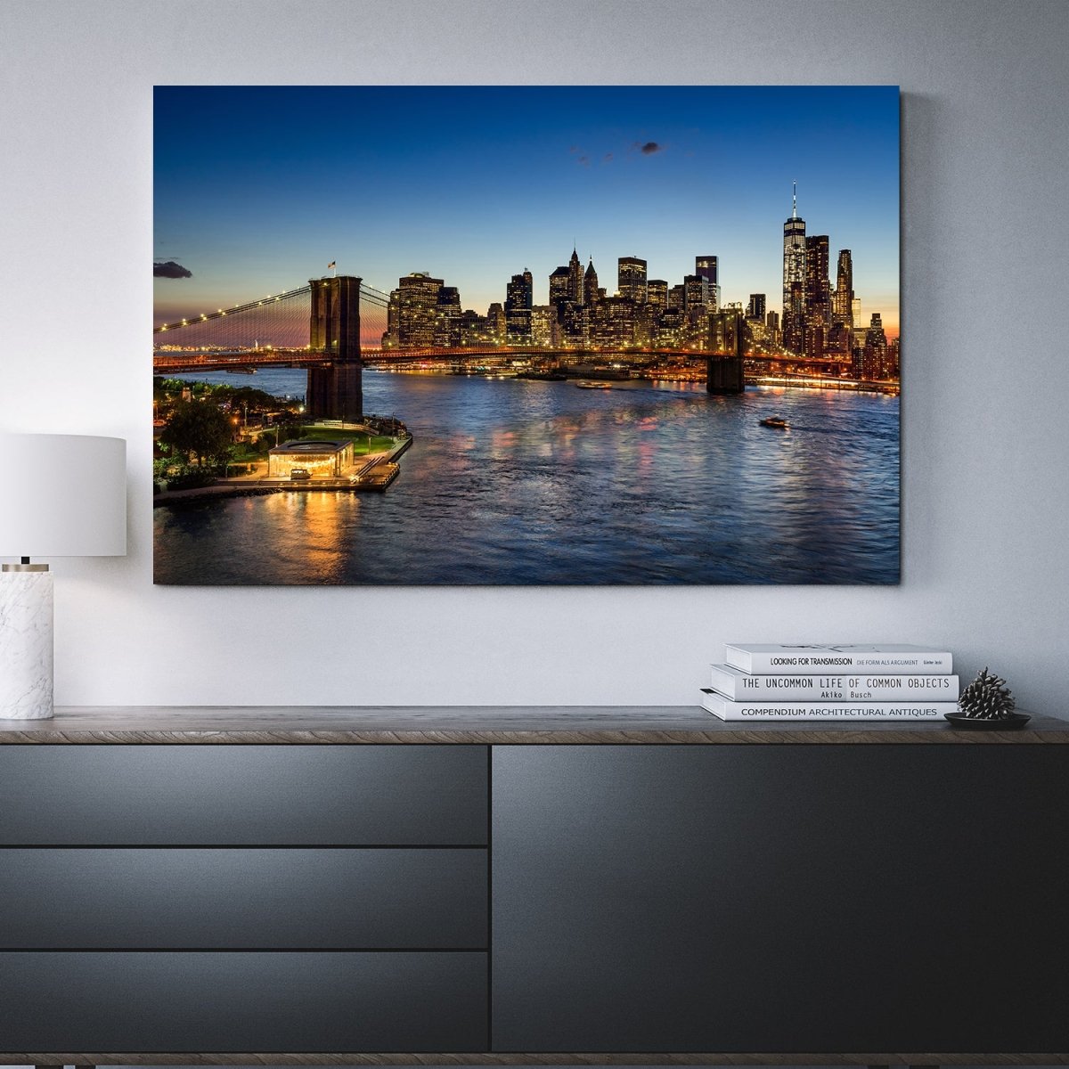 Brooklyn Bridge Lower Manhattan Framed Canvas Wall Art East River New York City