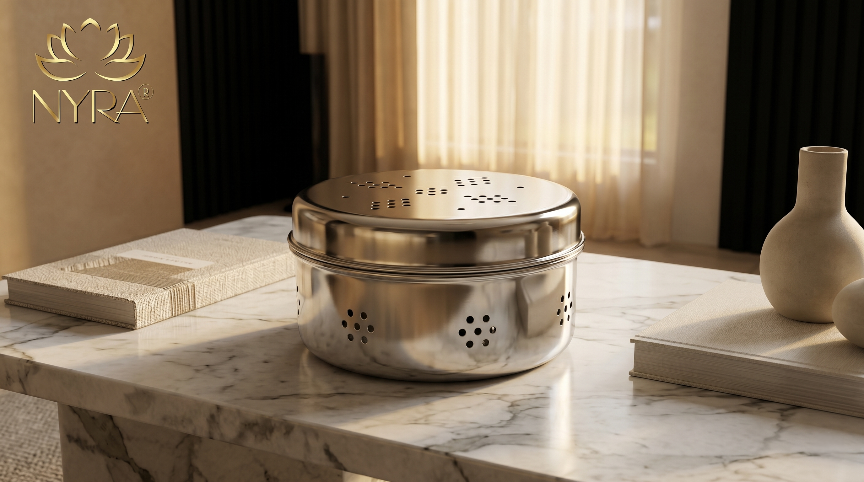Stainless Steel Round Dibbi/Dabba | Ventilated Dhaniya & Spice Box - large
