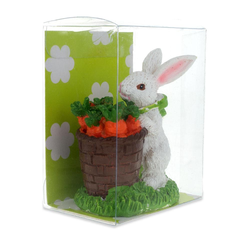 Bunny With Easter Basket Filled With Carrots Tabletop Figurine 3 Inches Tall