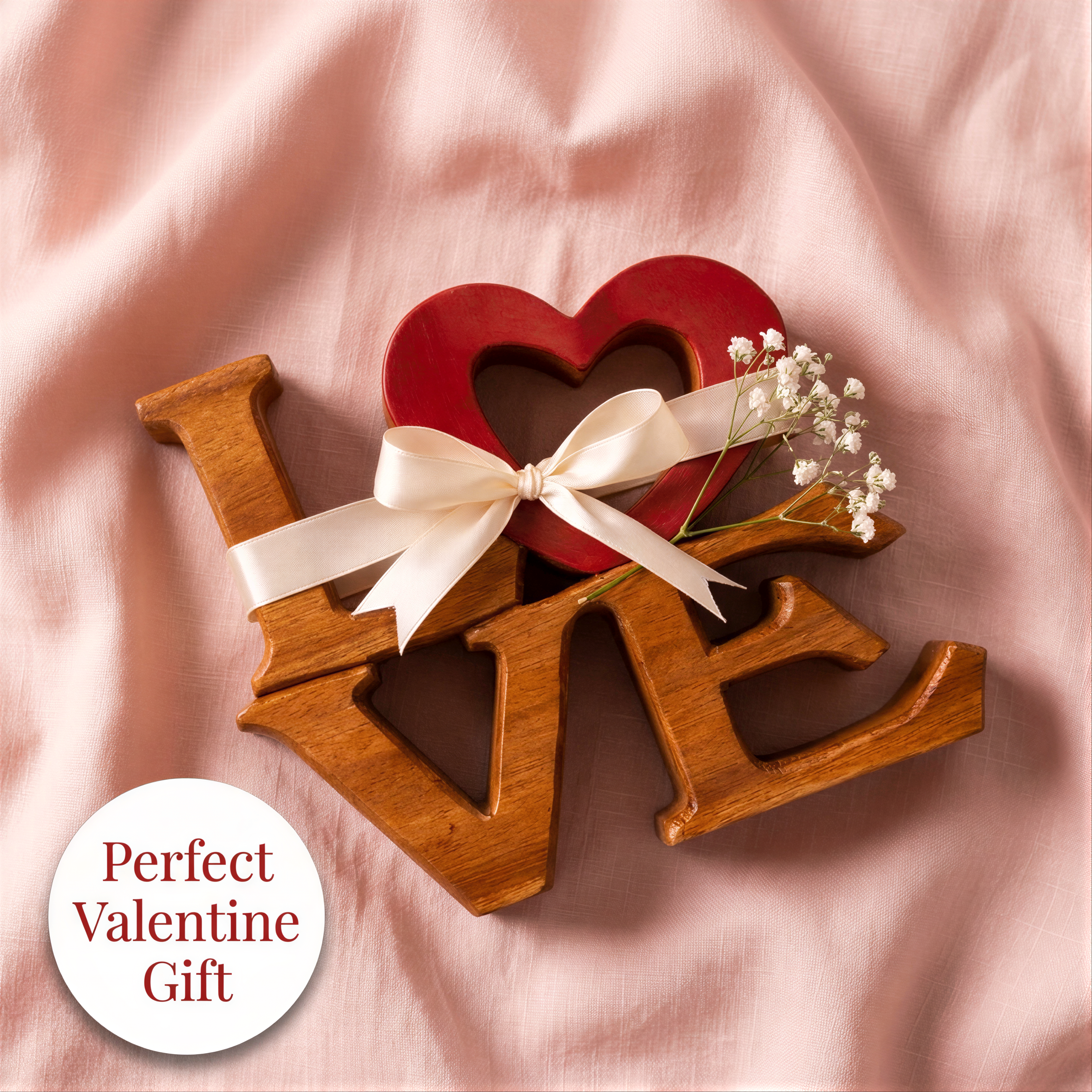 Handmade Wooden Sculpture – Elmija Love Word Sign, Solid Acacia Wood Art