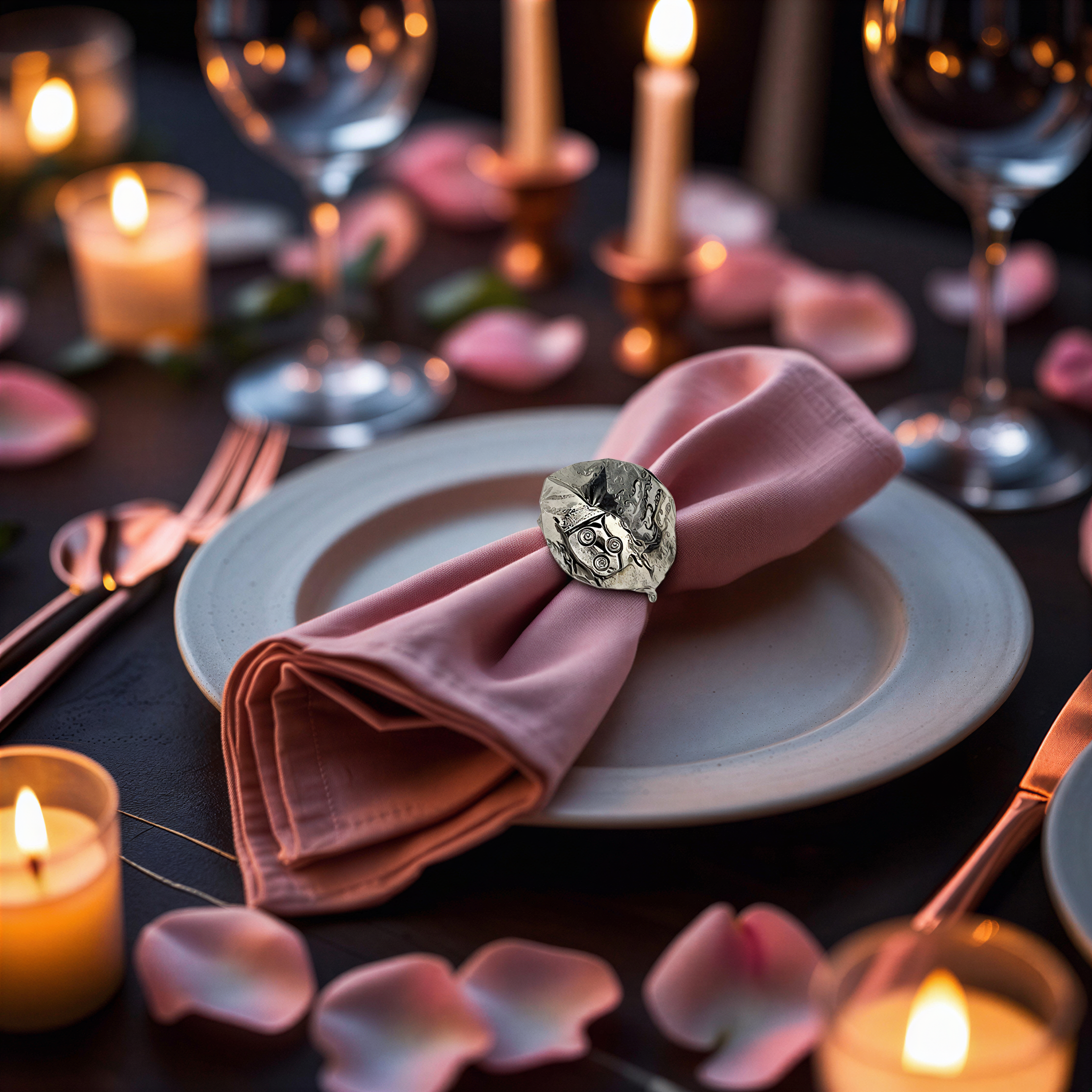 Silver Napkin Rings - Ladybug Design Set of 4 | Nickel Finish Table Decor Accents