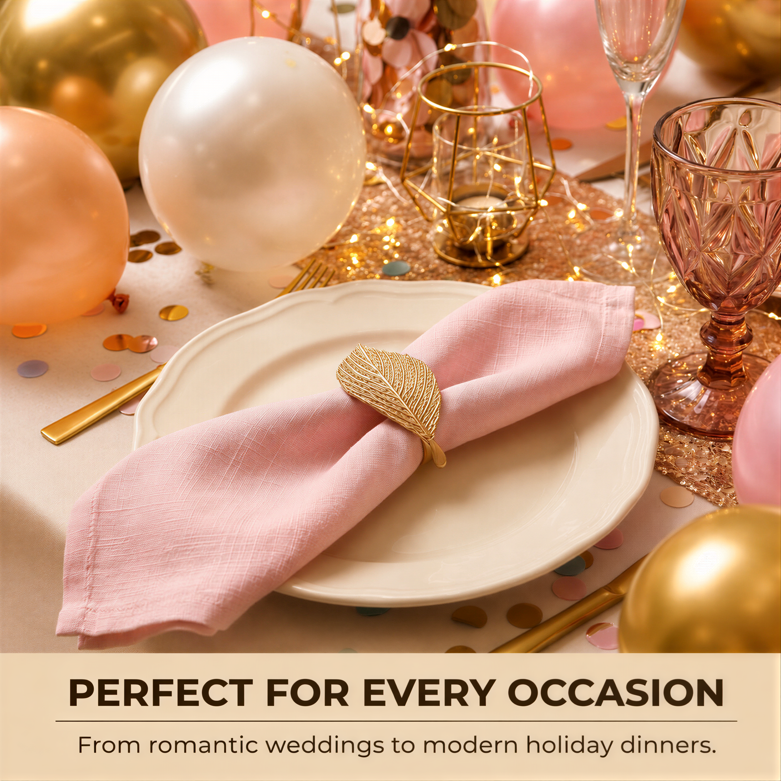 Gold Leaf Napkin Rings – Elegant Napkin Ring Set for Wedding Table Decor