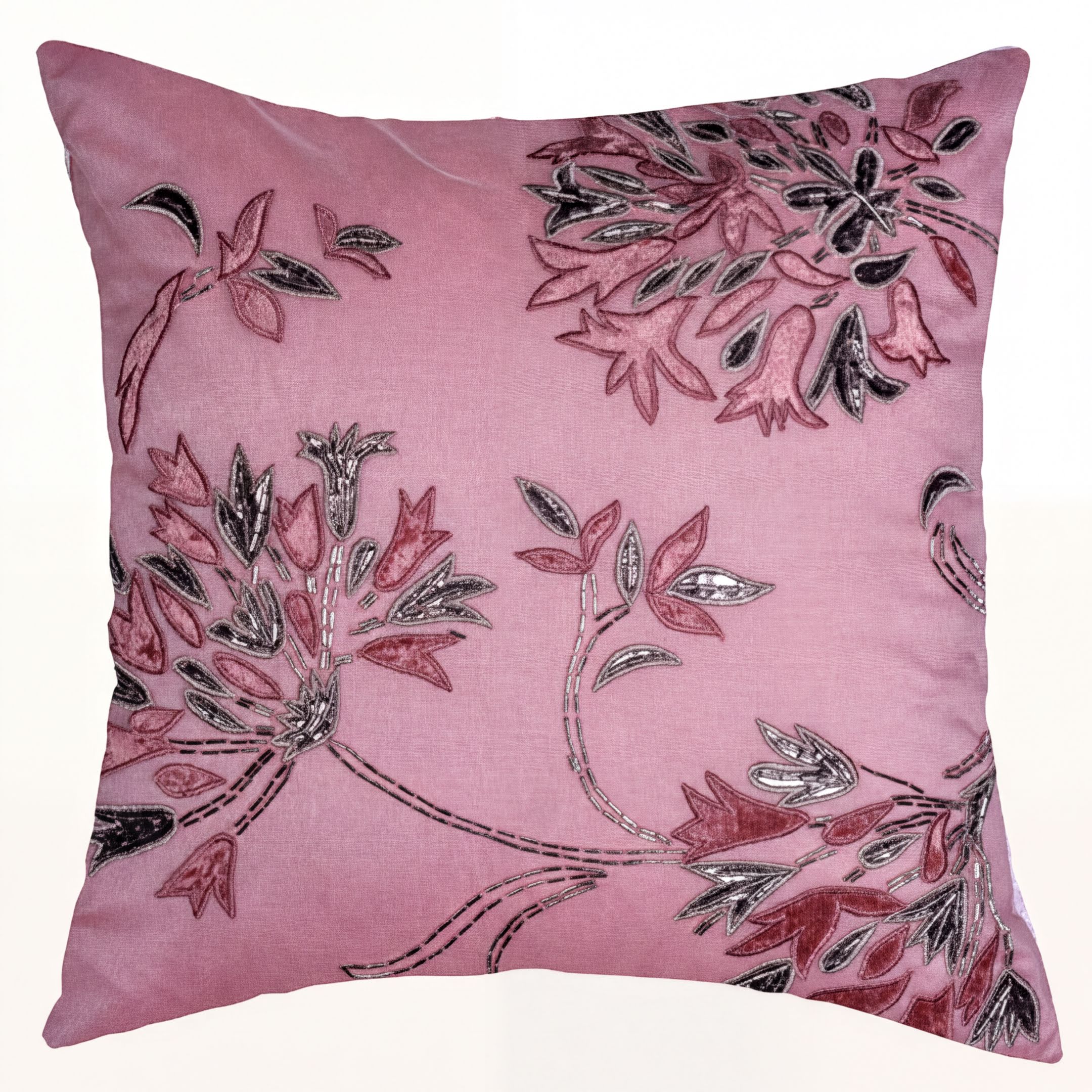 Pink Throw Pillow Covers - Set of 4 Embroidered Cushion Covers 18 x 18 Inches