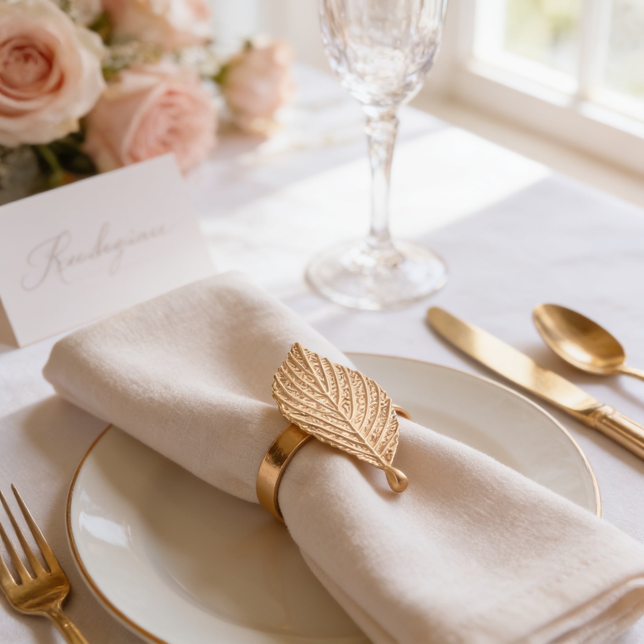 Gold Leaf Napkin Rings – Elegant Napkin Ring Set for Wedding Table Decor