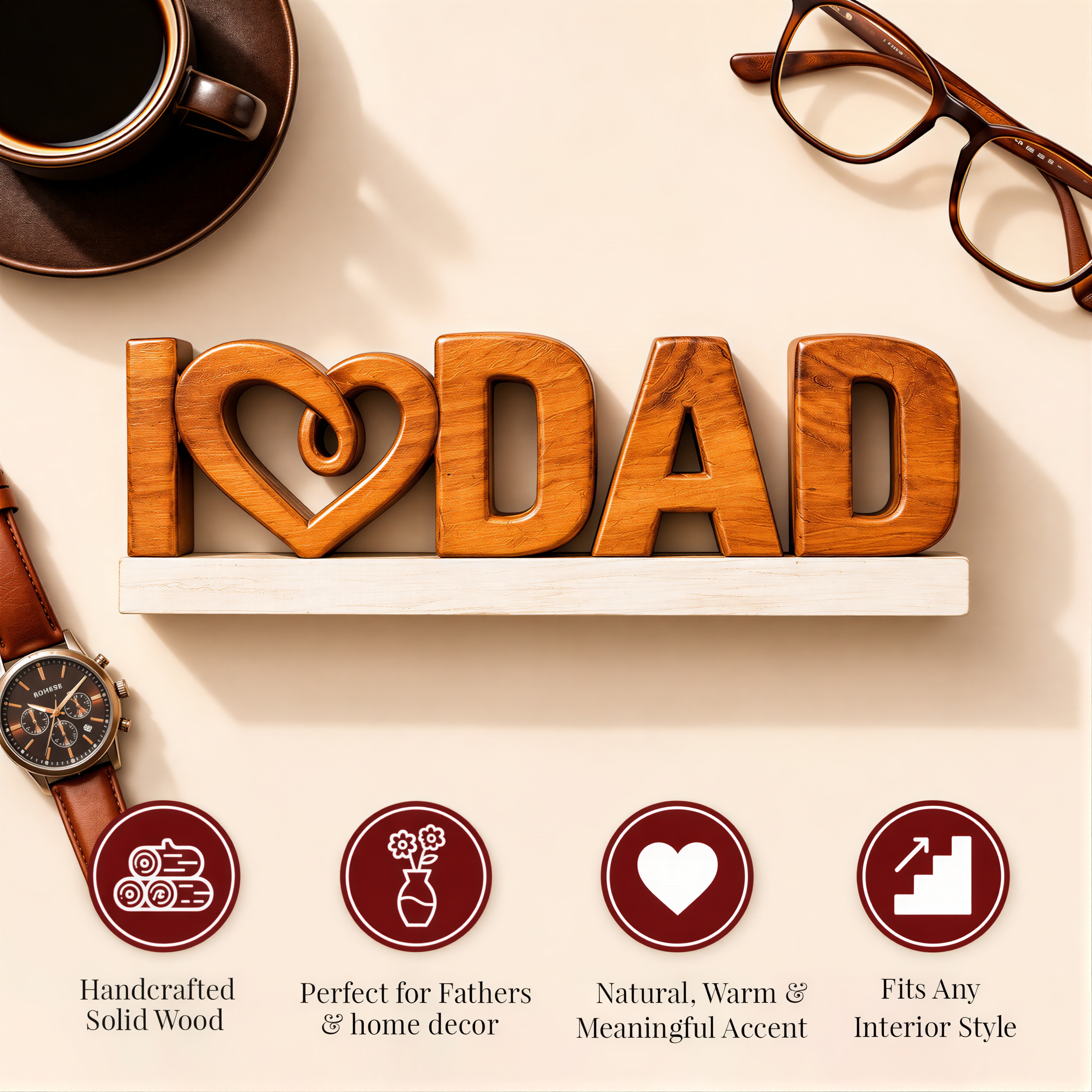 Wooden Dad Sculpture – Handmade Wood Sign | Acacia Plaque Father Day Gift