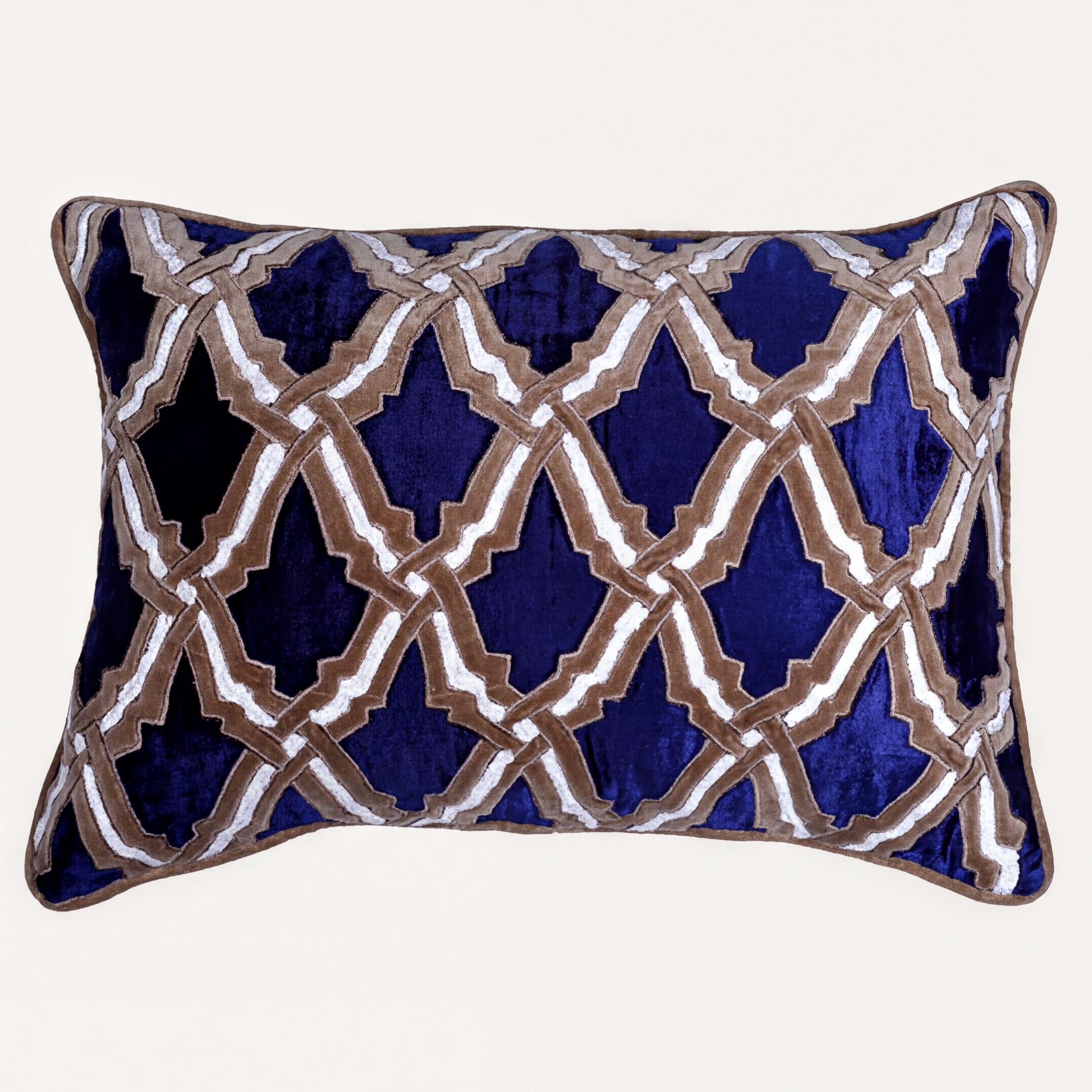 Navy Blue Throw Pillow | Embroidered Linen Cushion Cover 14 x 20 Inches