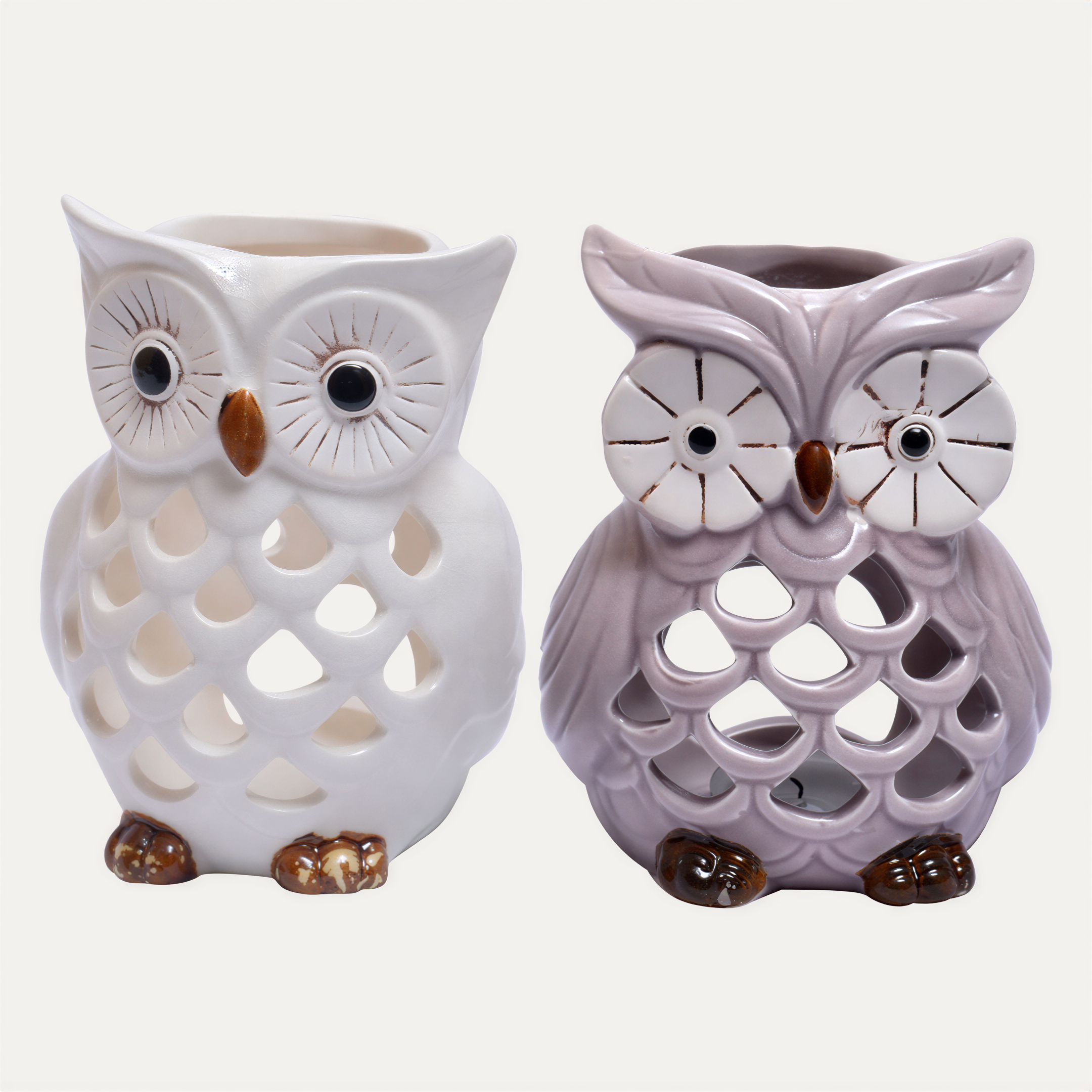 Owl Tea Light Holder - Rustic Decorative Candle Holders Set of 2 for Indoor & Outdoor