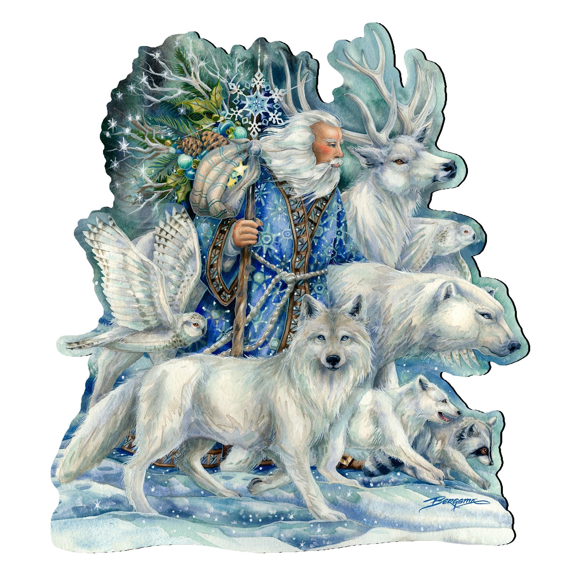 Cool Winds Father Winter Animals Wall Art by J. Bergsma - Wildlife Holiday Decor - 8591862W-JB