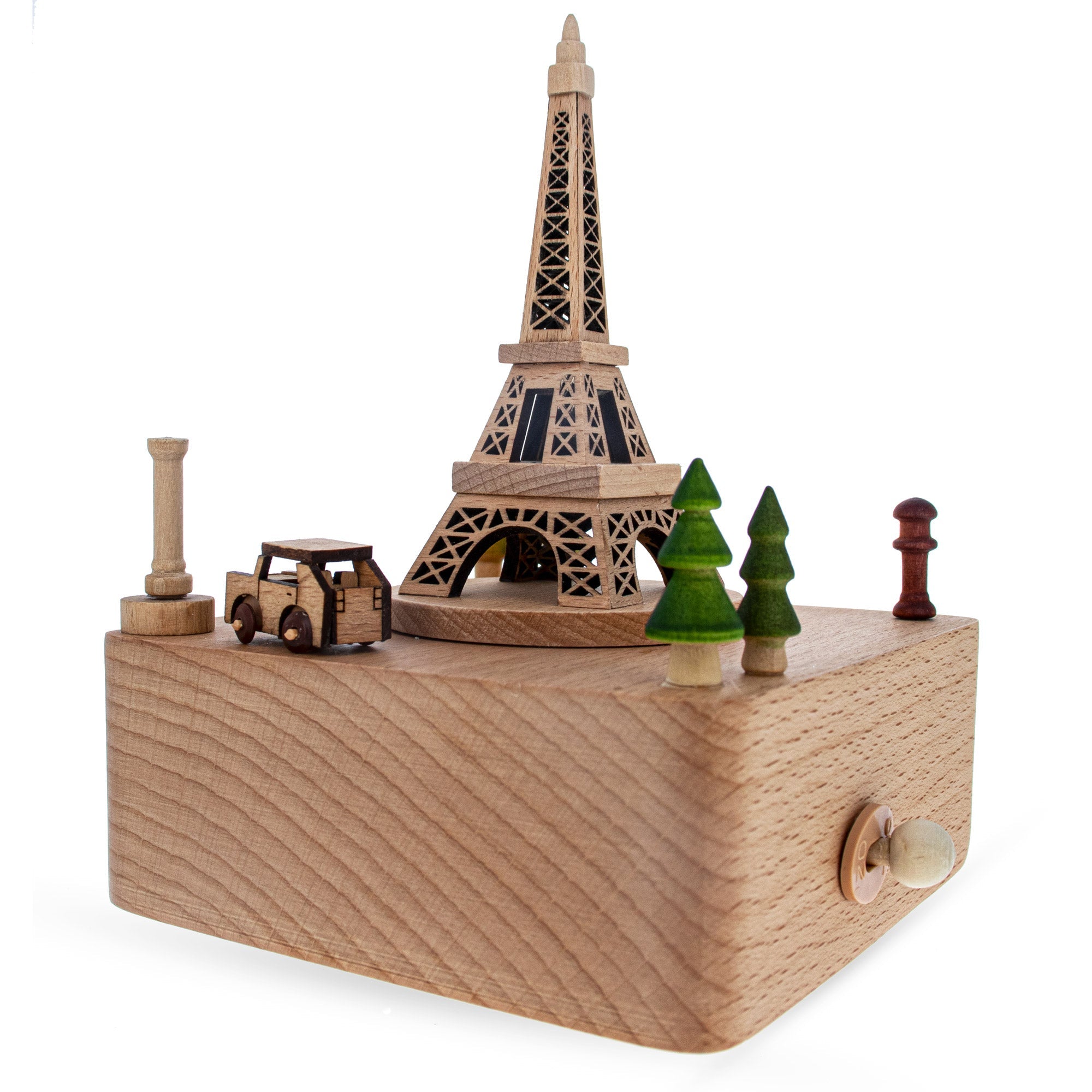 Eiffel Tower Wooden Musical Figurine - Moving Paris Car Music Box 5.8 Inches