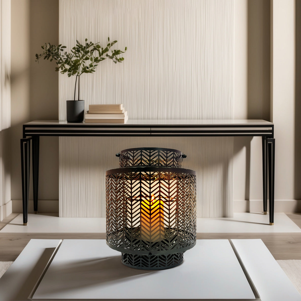 Black Hanging Candle Holder Lantern