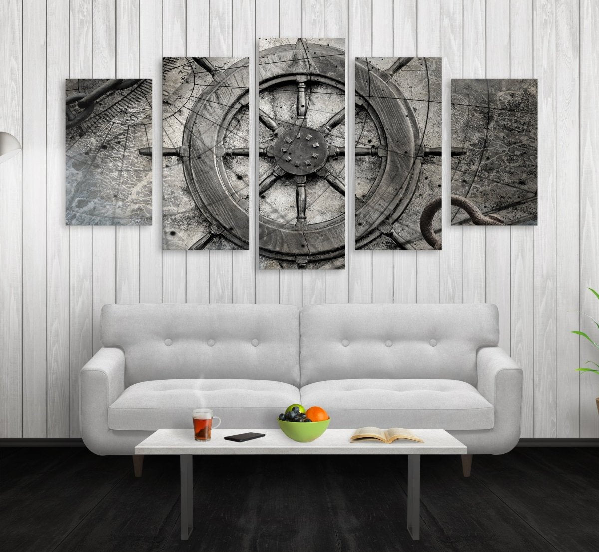 Captain Ships Wheel Canvas Wall Art Nautical Decor 5-PC Set