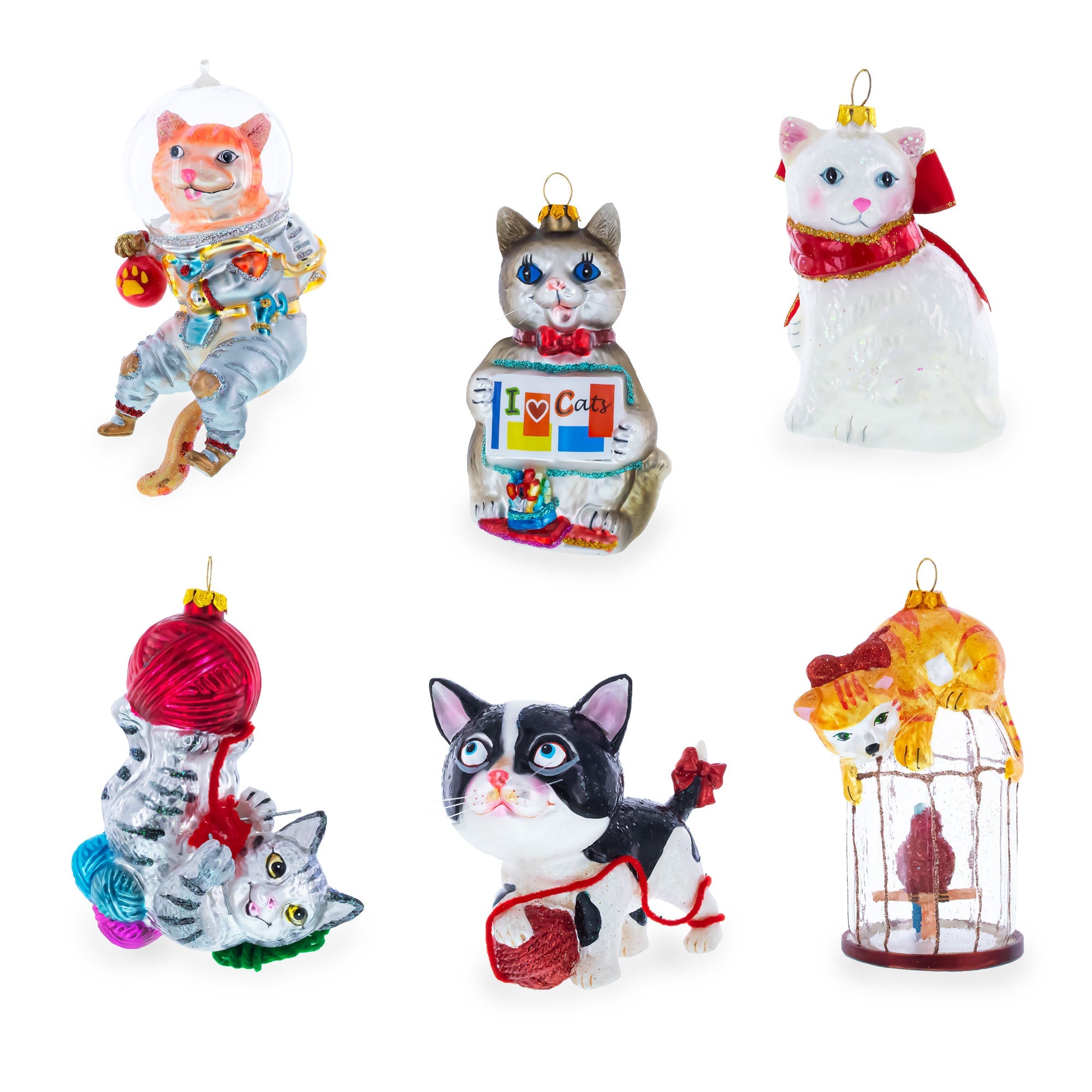 Black Cat on Halloween Glass Christmas Ornament