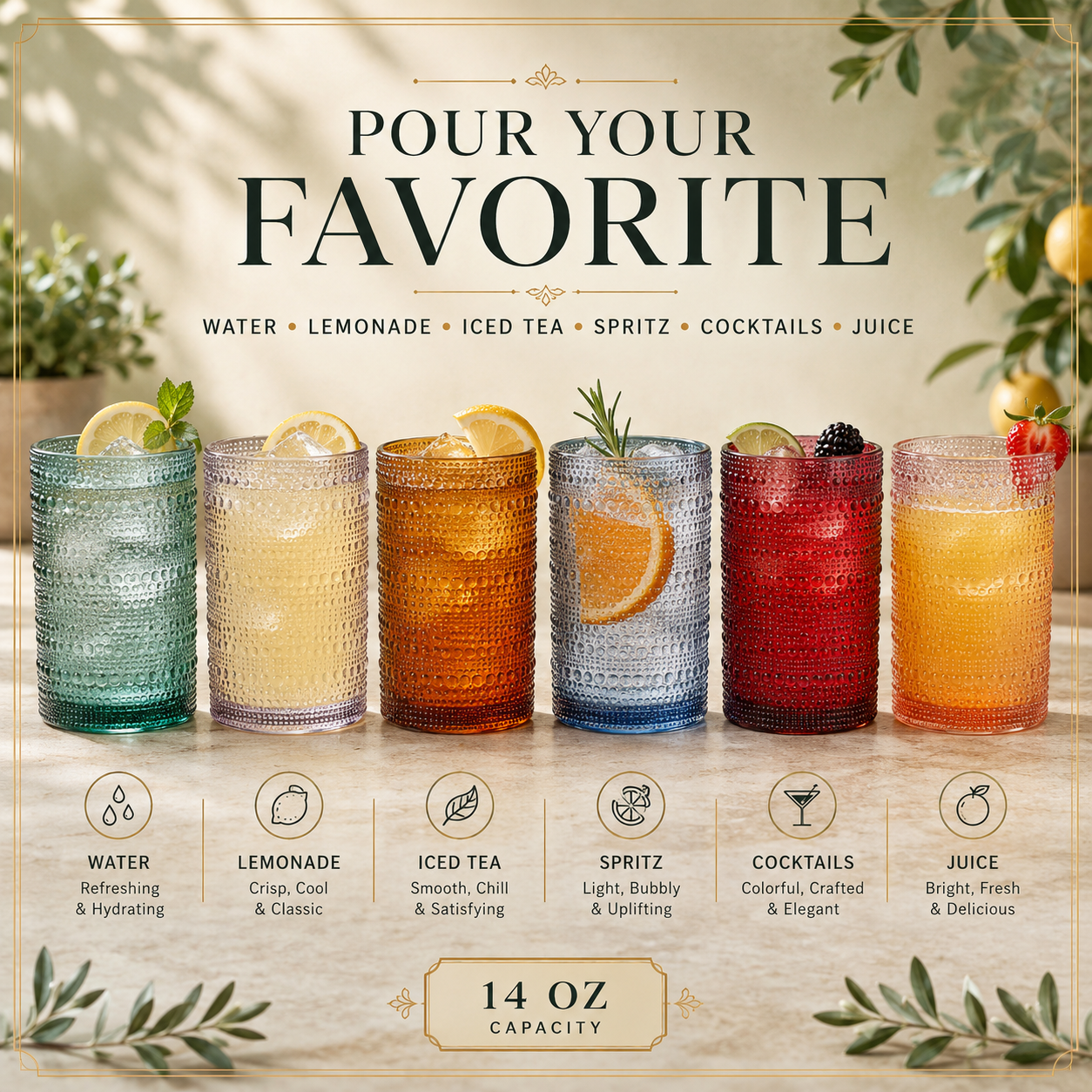 Eze Acrylic Highball Hobnail Glassware, Set of 6