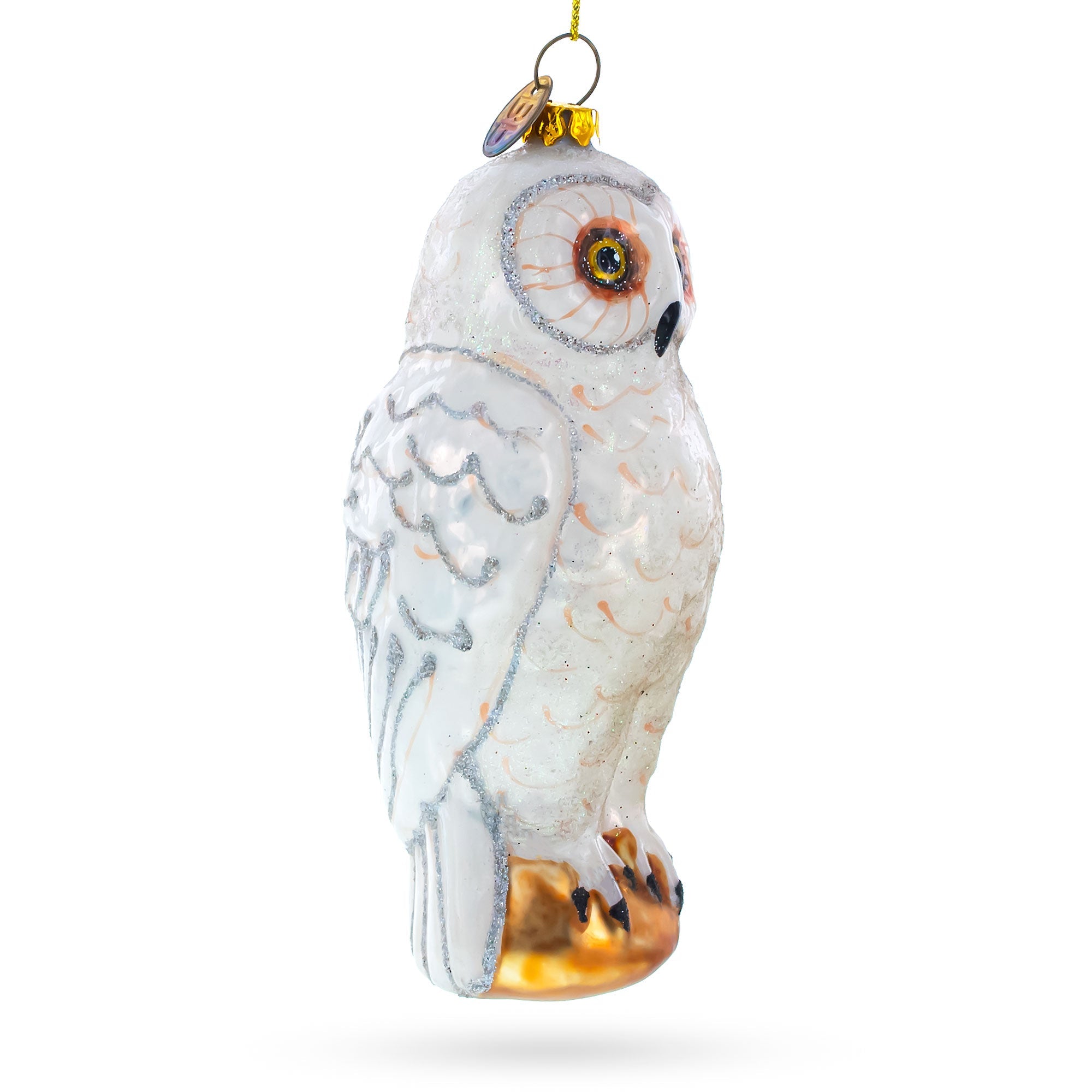 Woodland White Owl Glass Christmas Ornament