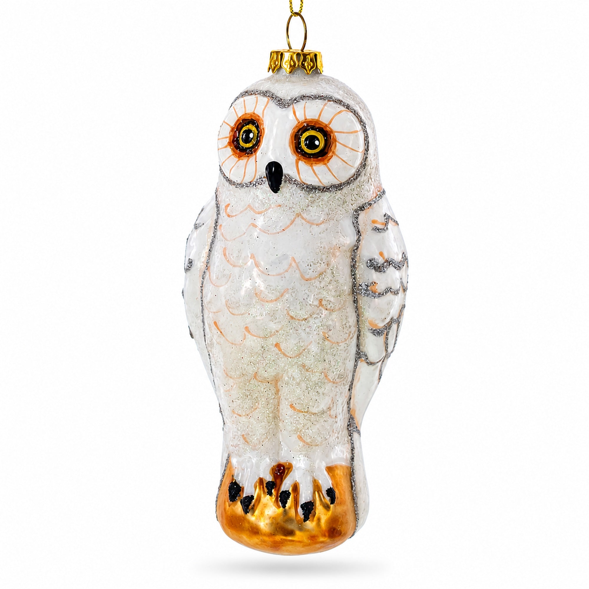 Woodland White Owl Glass Christmas Ornament