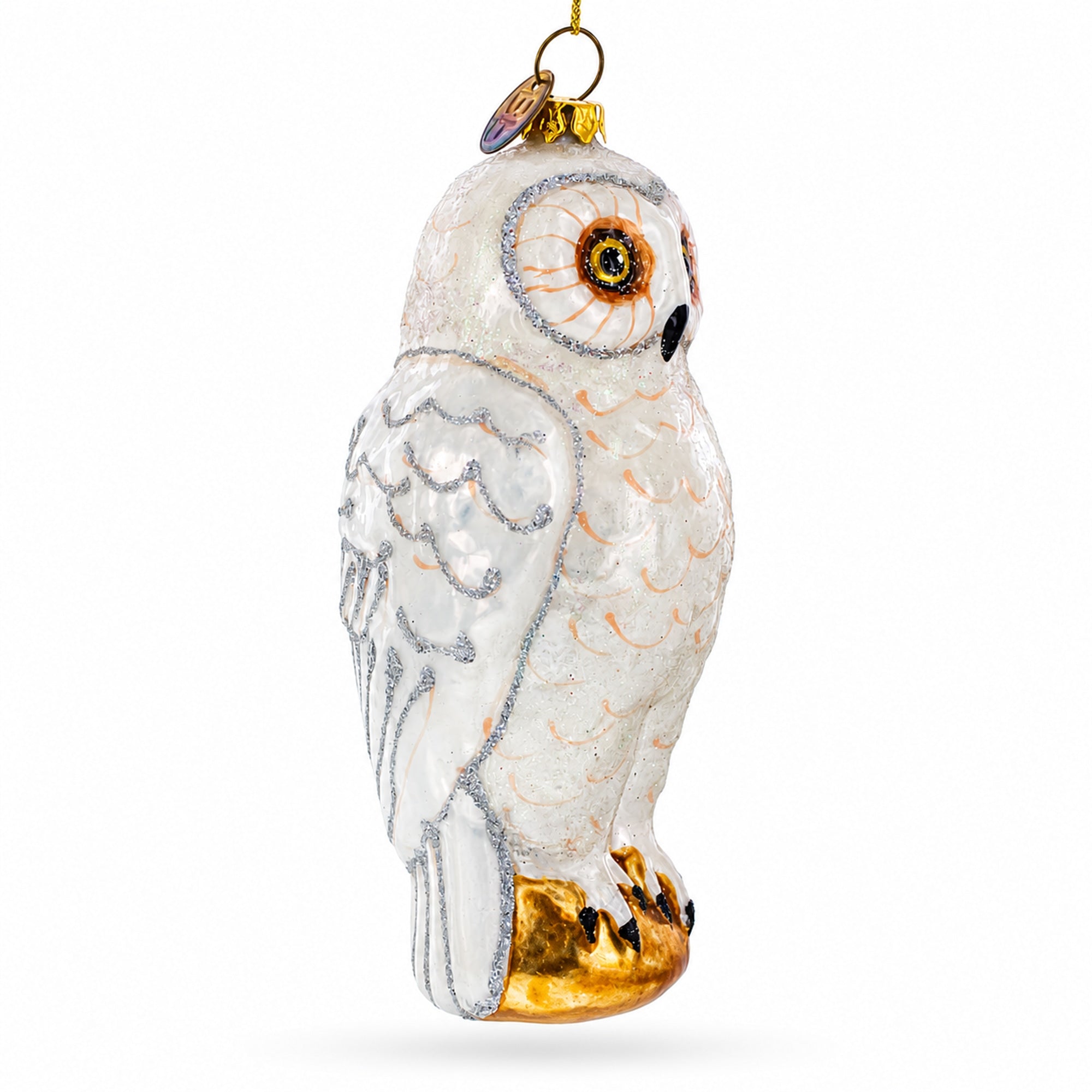 Woodland White Owl Glass Christmas Ornament