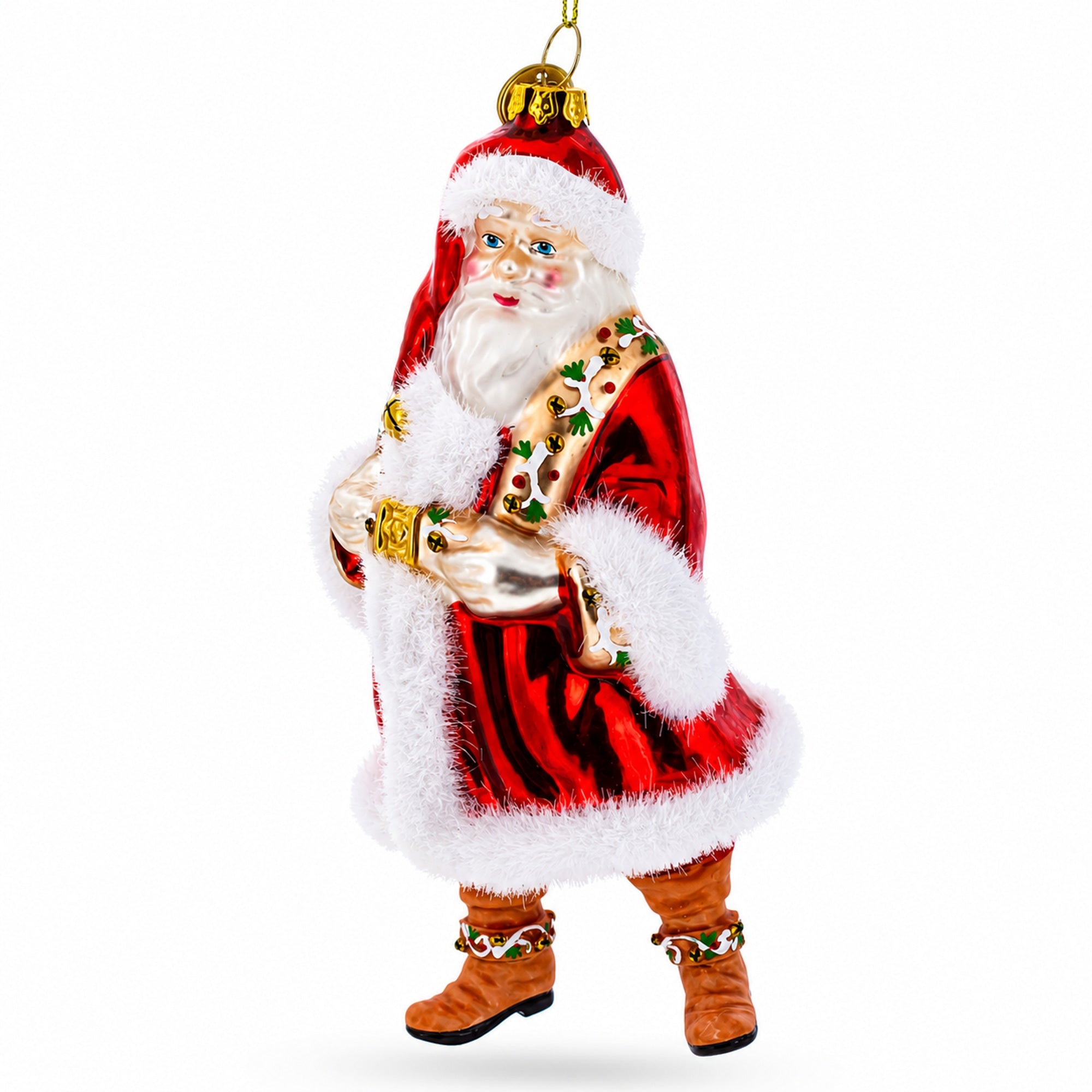Classic Santa in Fur-Trimmed Coat Glass Christmas Ornament