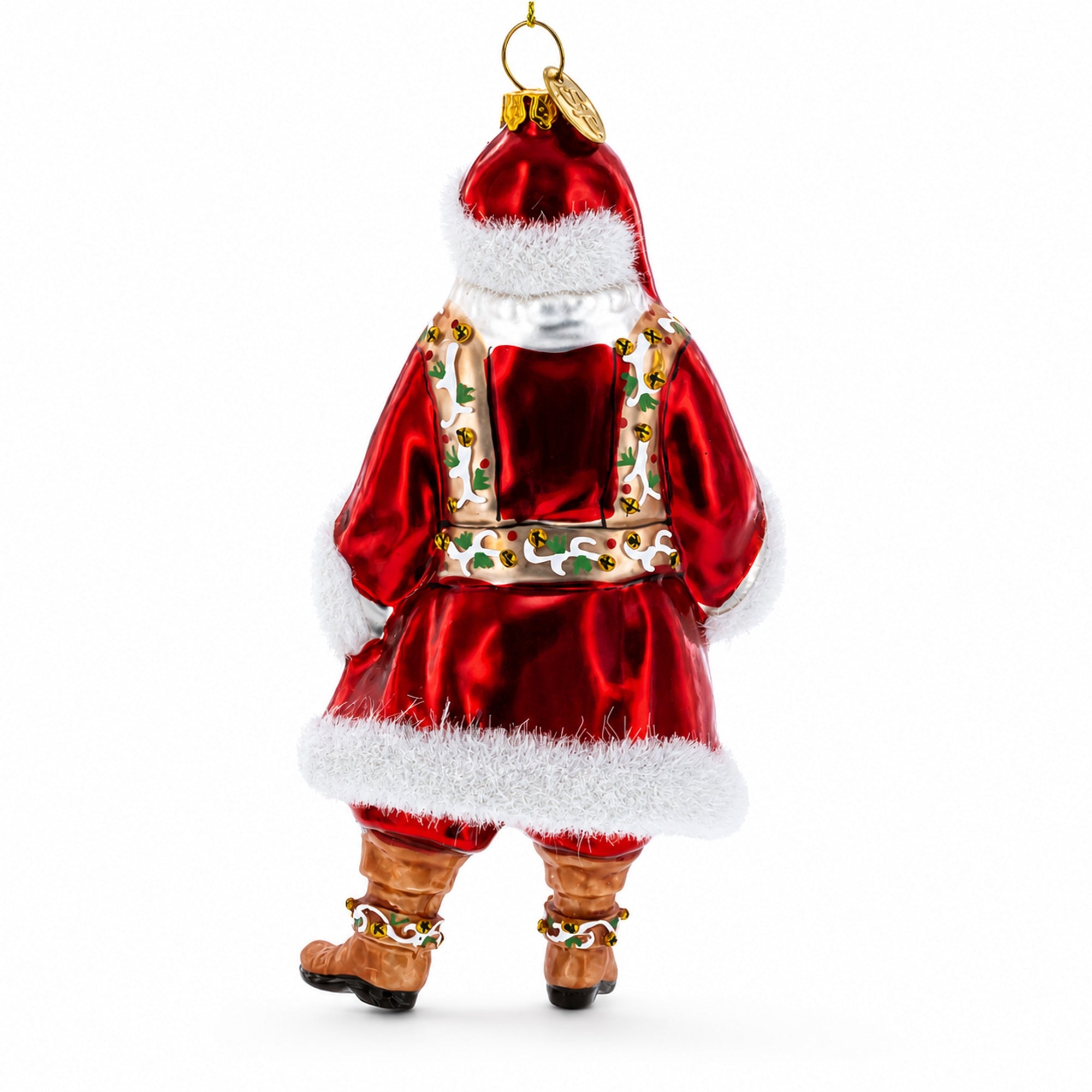 Classic Santa in Fur-Trimmed Coat Glass Christmas Ornament