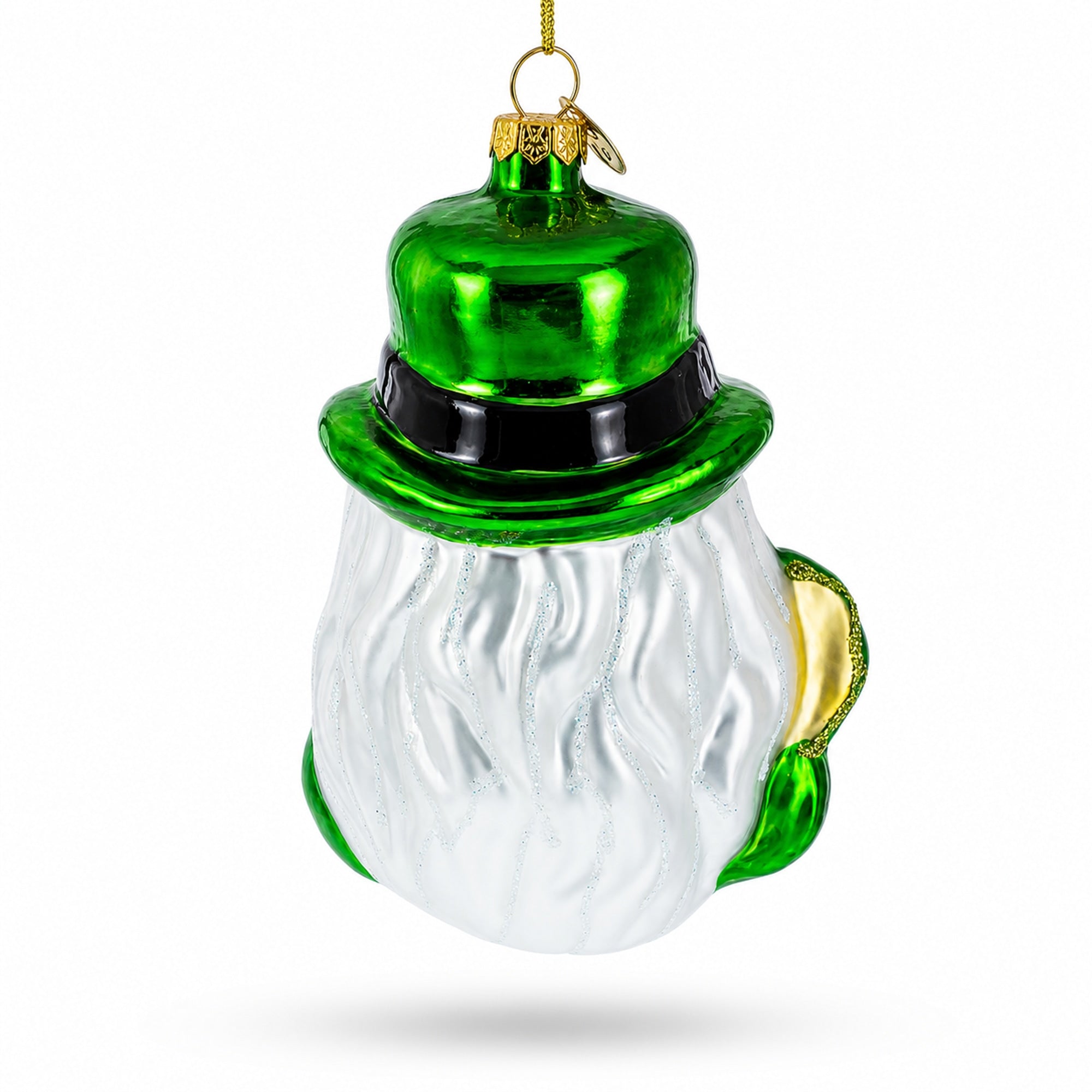 Irish Santa with Shamrock and Pipe Glass Christmas Ornament