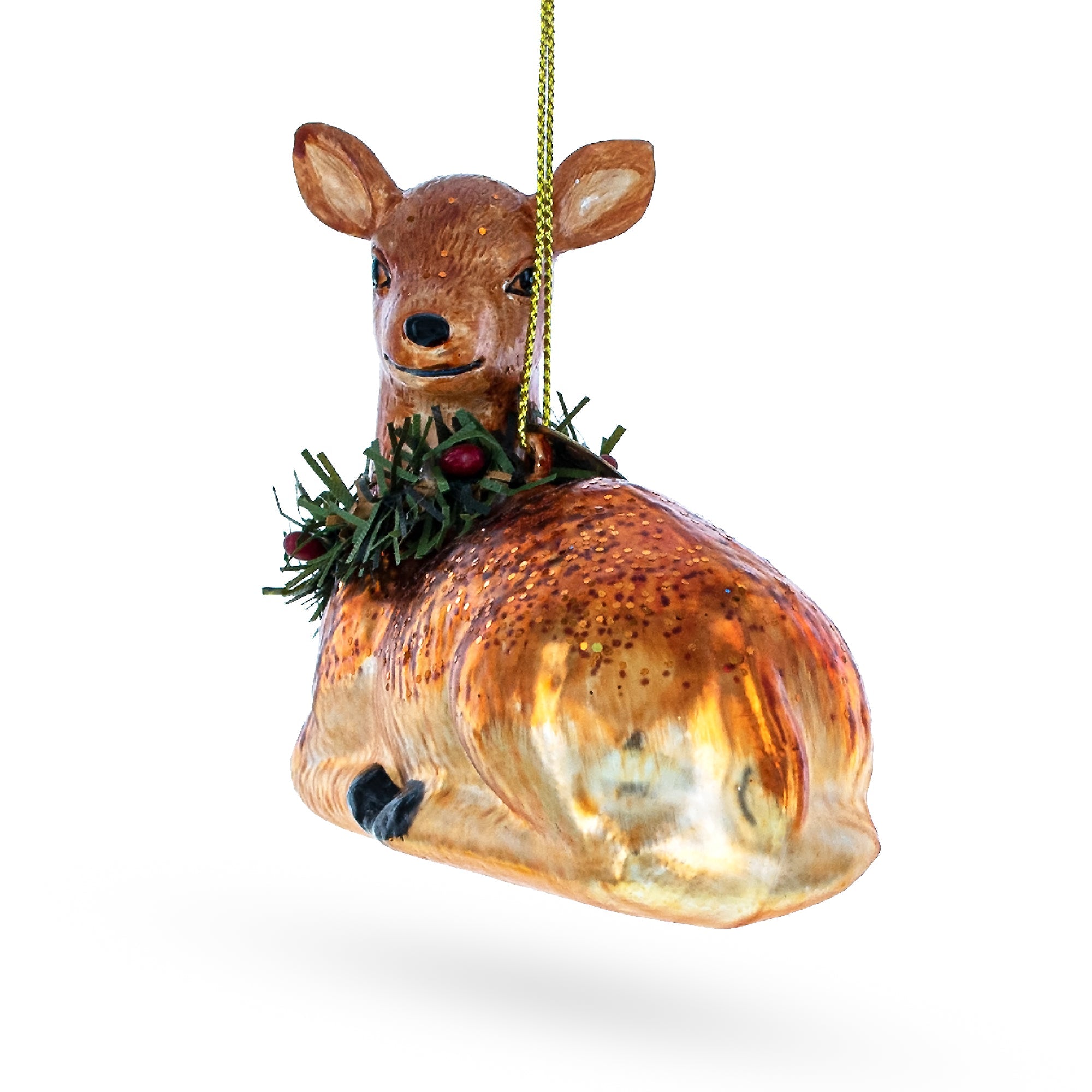 Deer with Wreath Glass Christmas Ornament