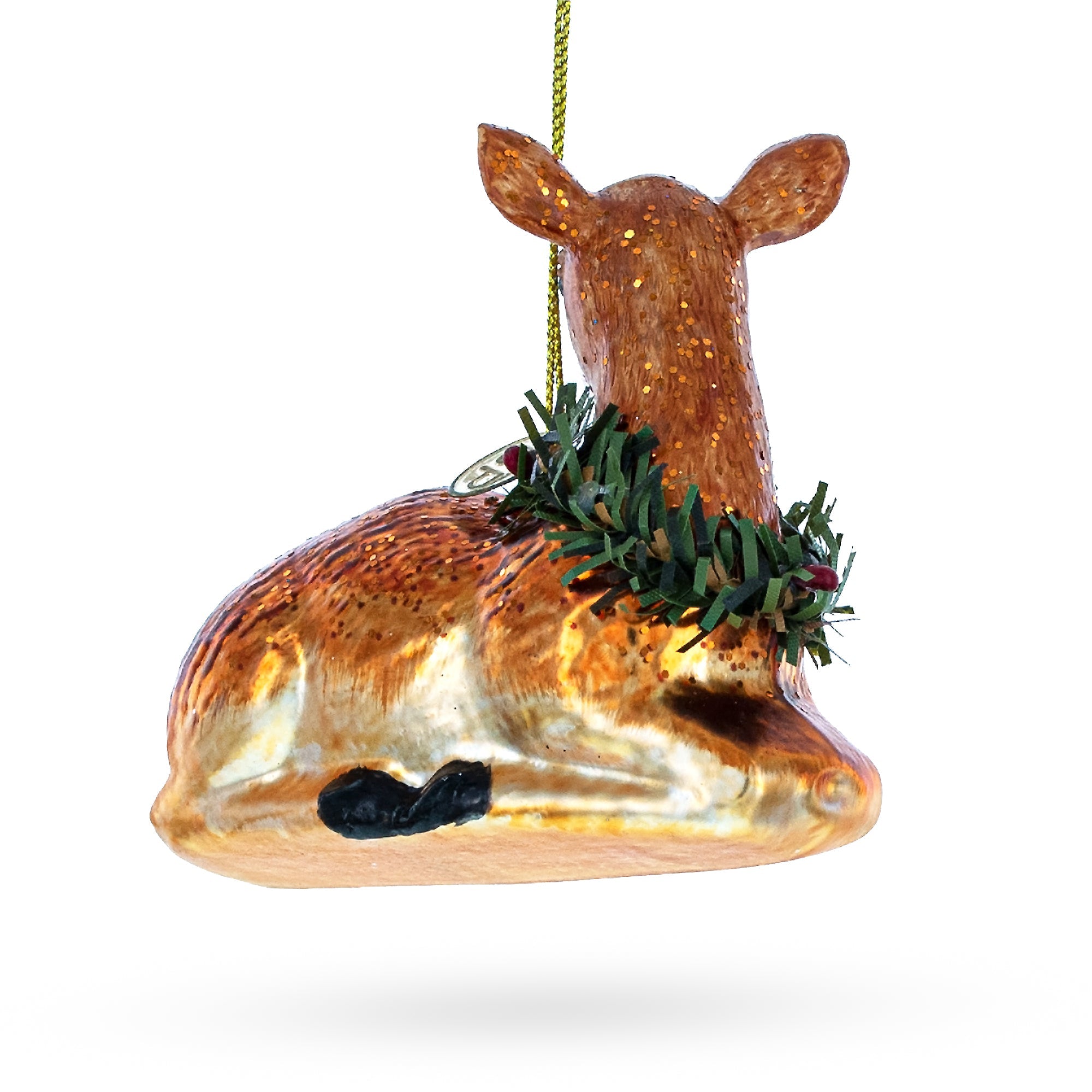 Deer with Wreath Glass Christmas Ornament