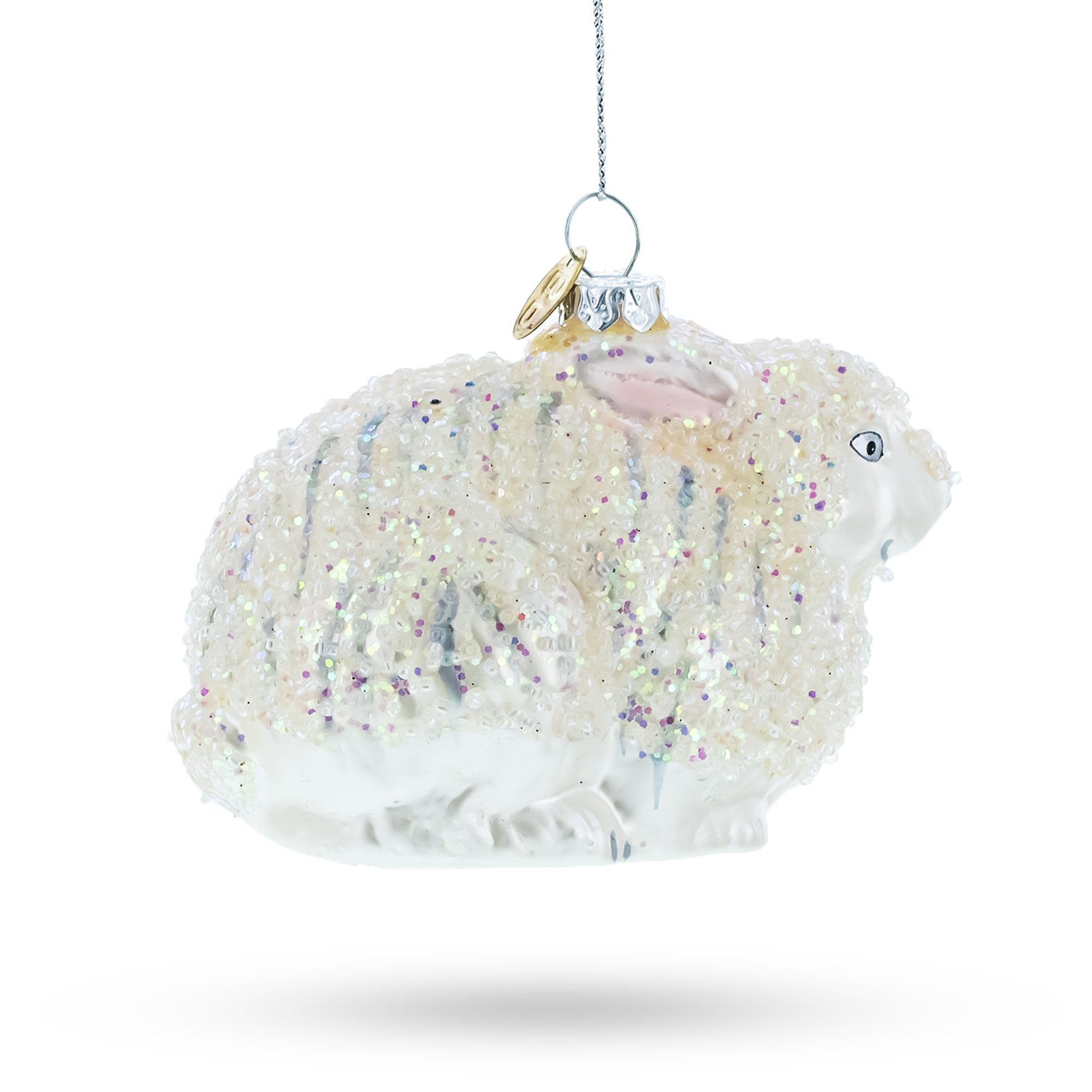 White Sparkling Bunny Glass Christmas Ornament