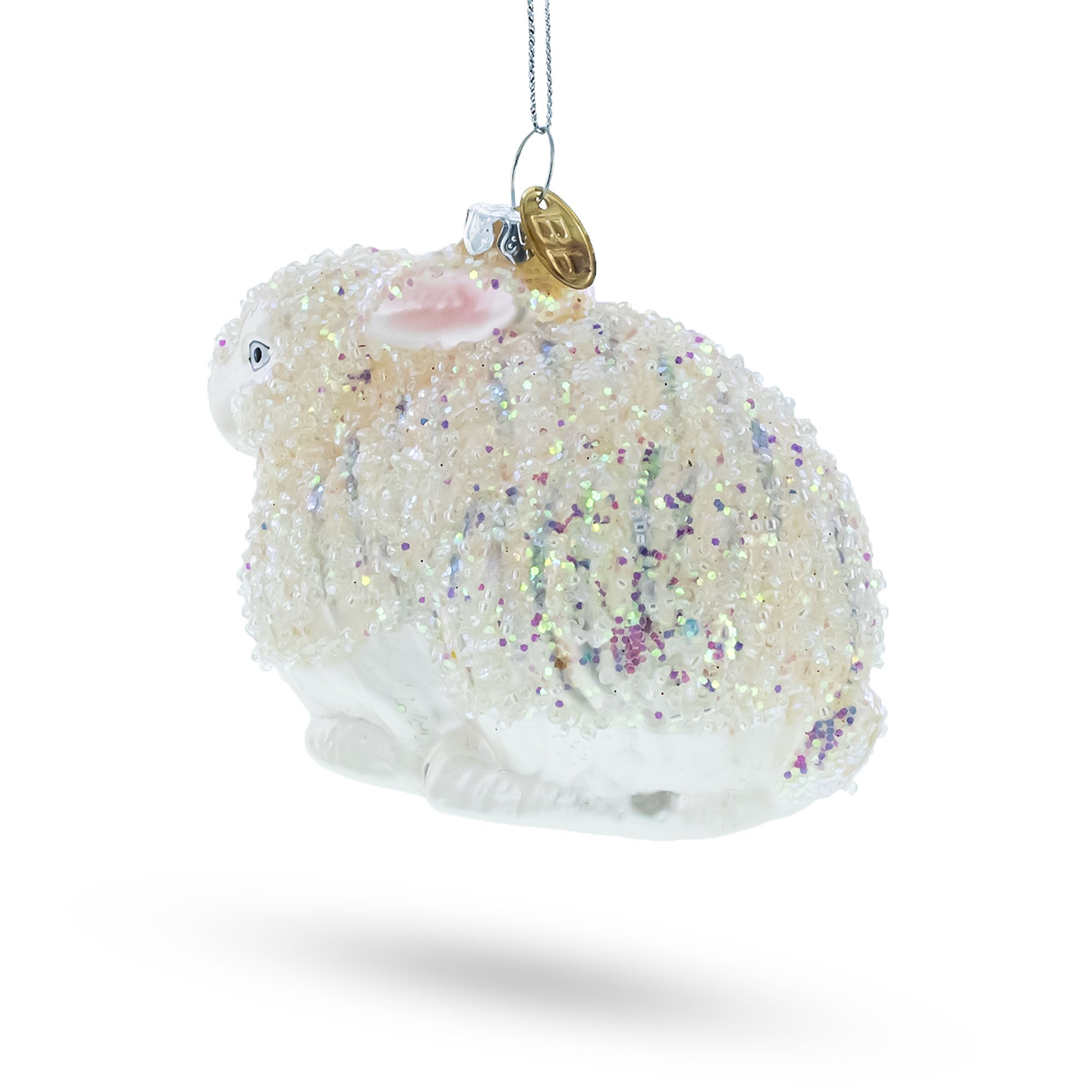 White Sparkling Bunny Glass Christmas Ornament