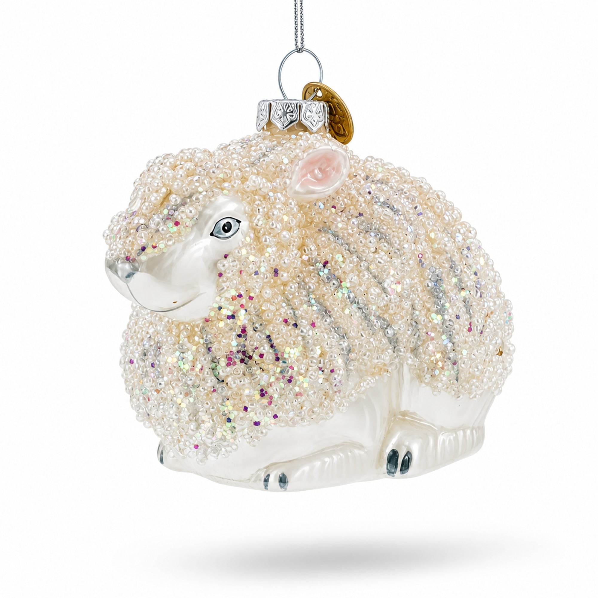 White Sparkling Bunny Glass Christmas Ornament