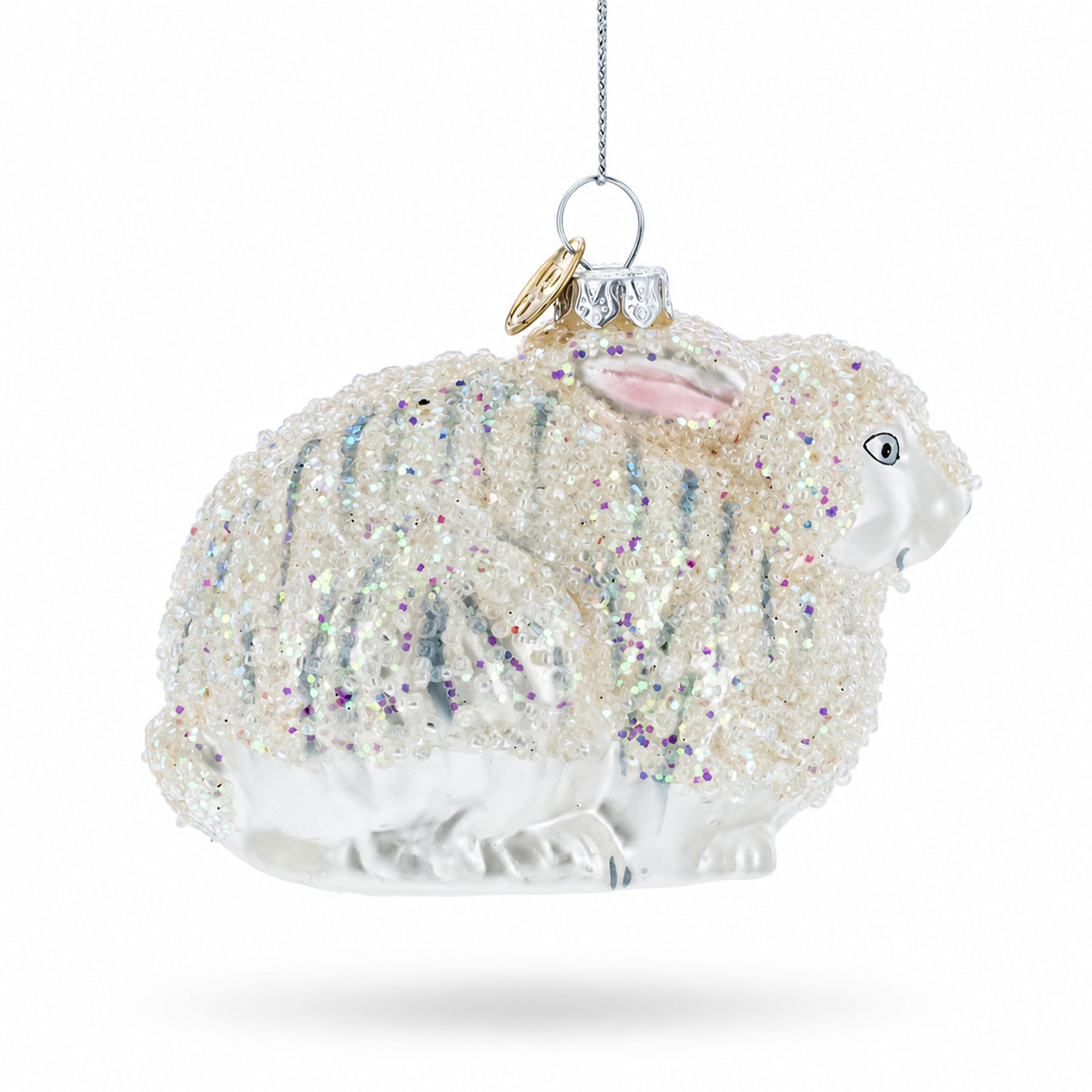 White Sparkling Bunny Glass Christmas Ornament