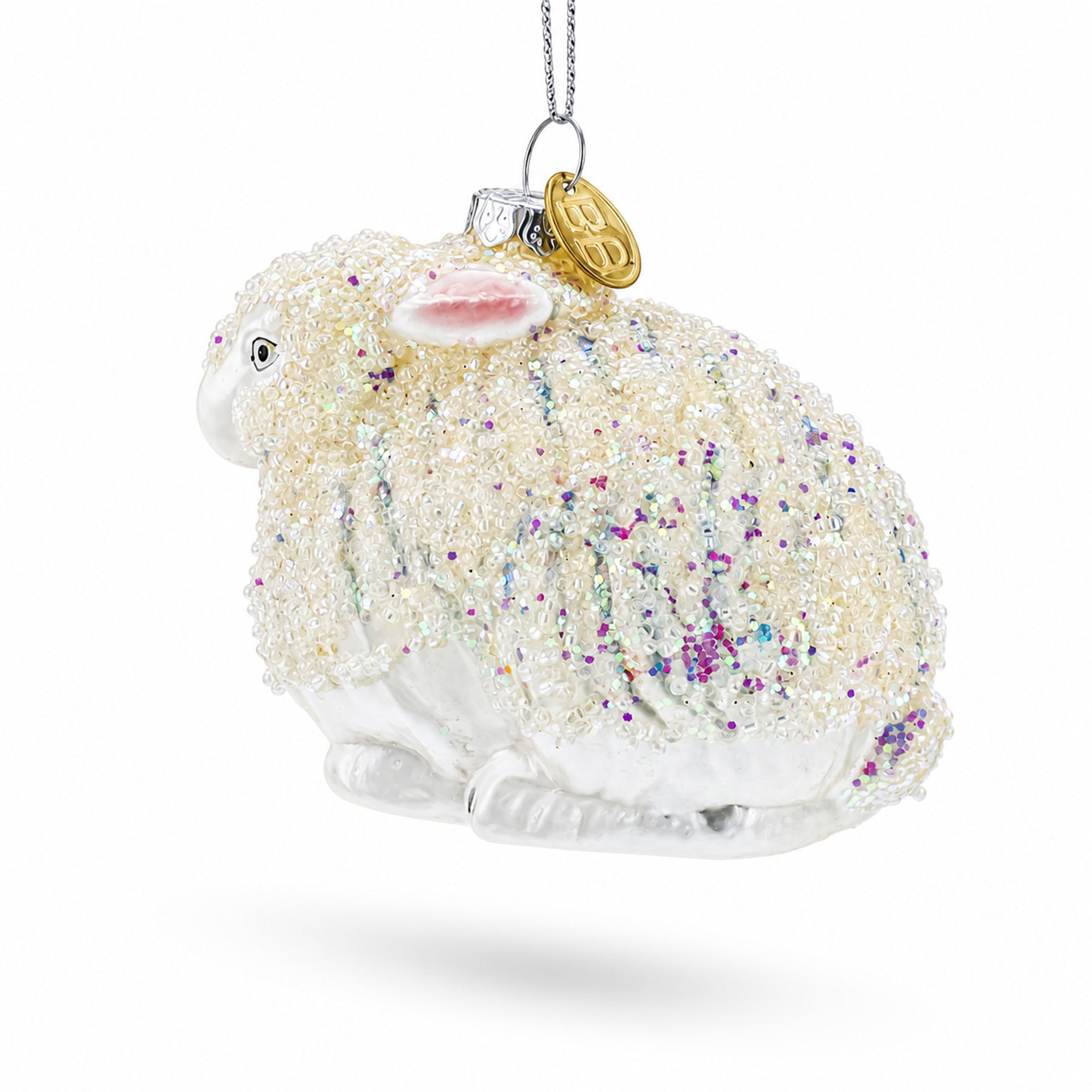 White Sparkling Bunny Glass Christmas Ornament