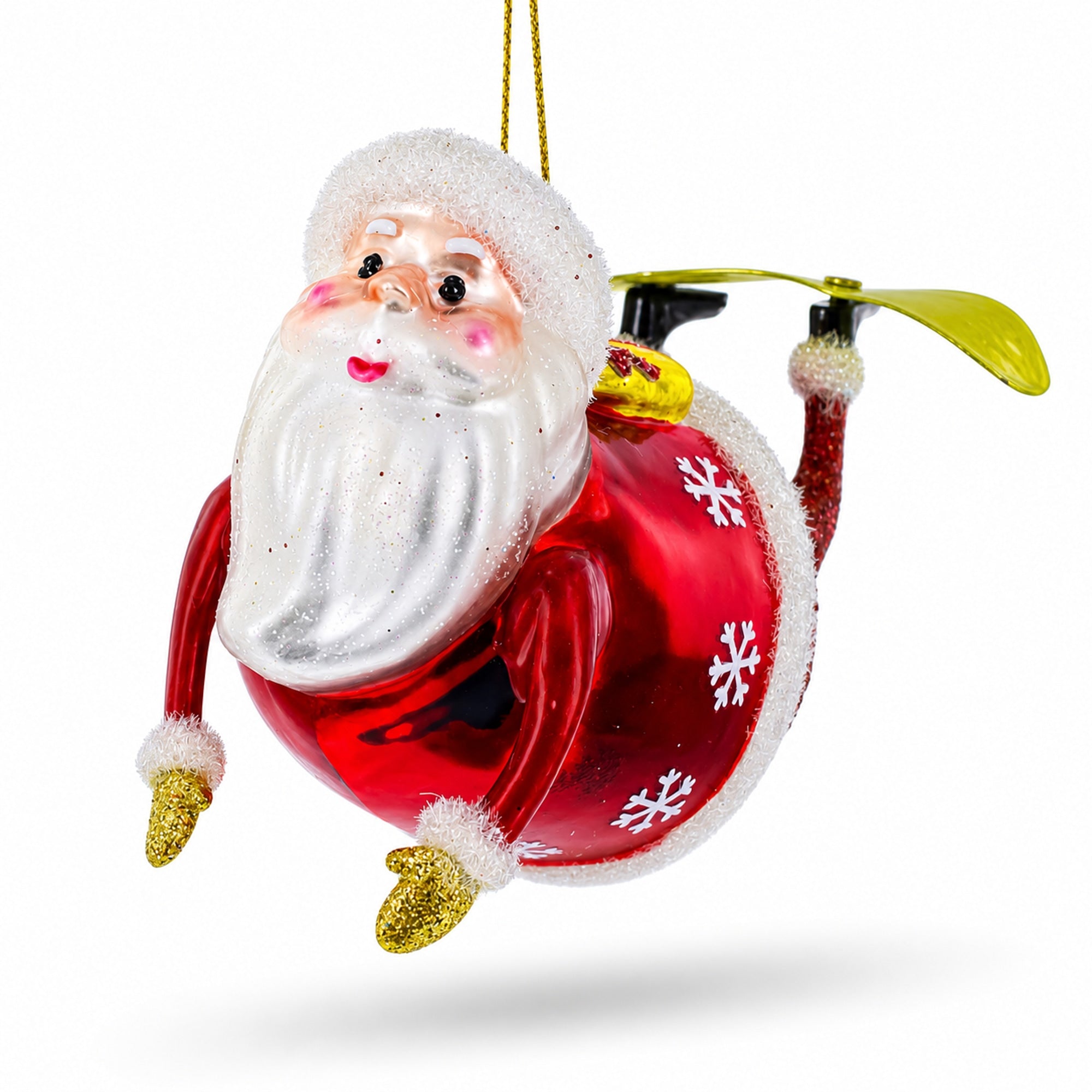 Santa Snowboarding Glass Christmas Ornament