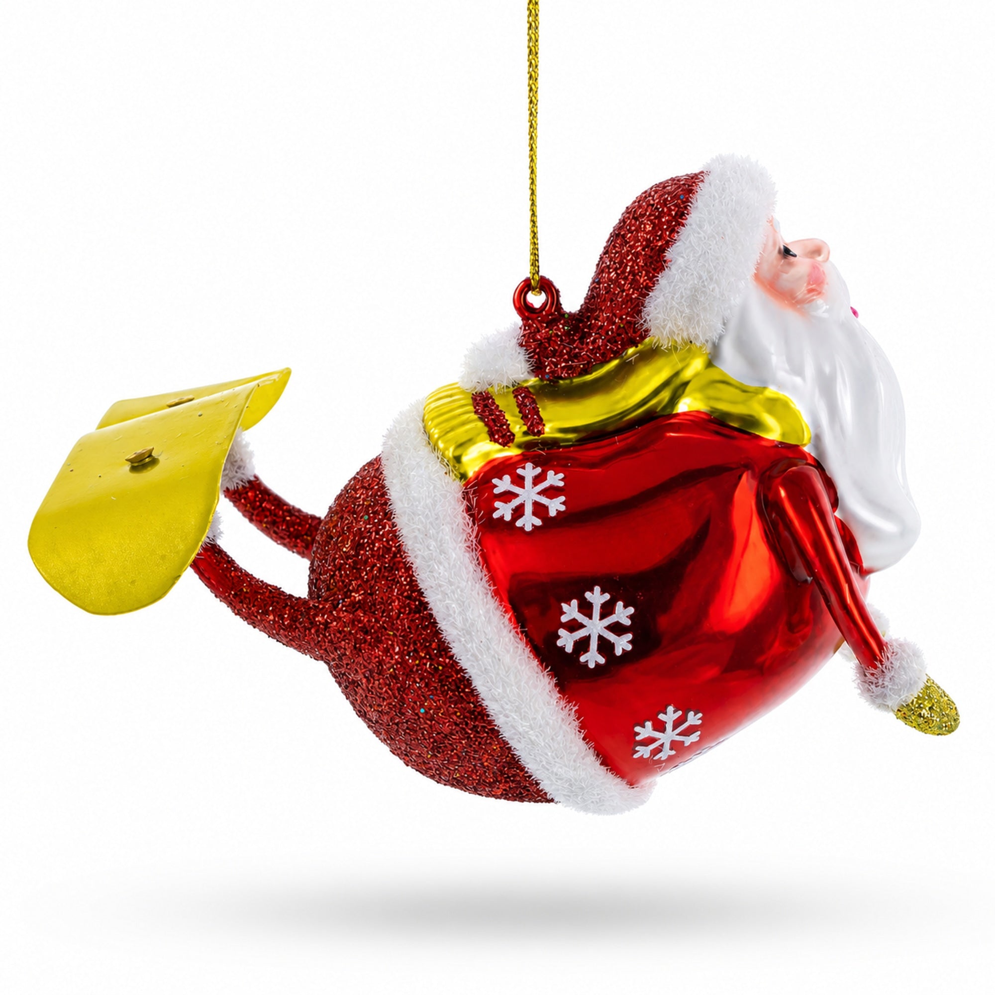 Santa Snowboarding Glass Christmas Ornament