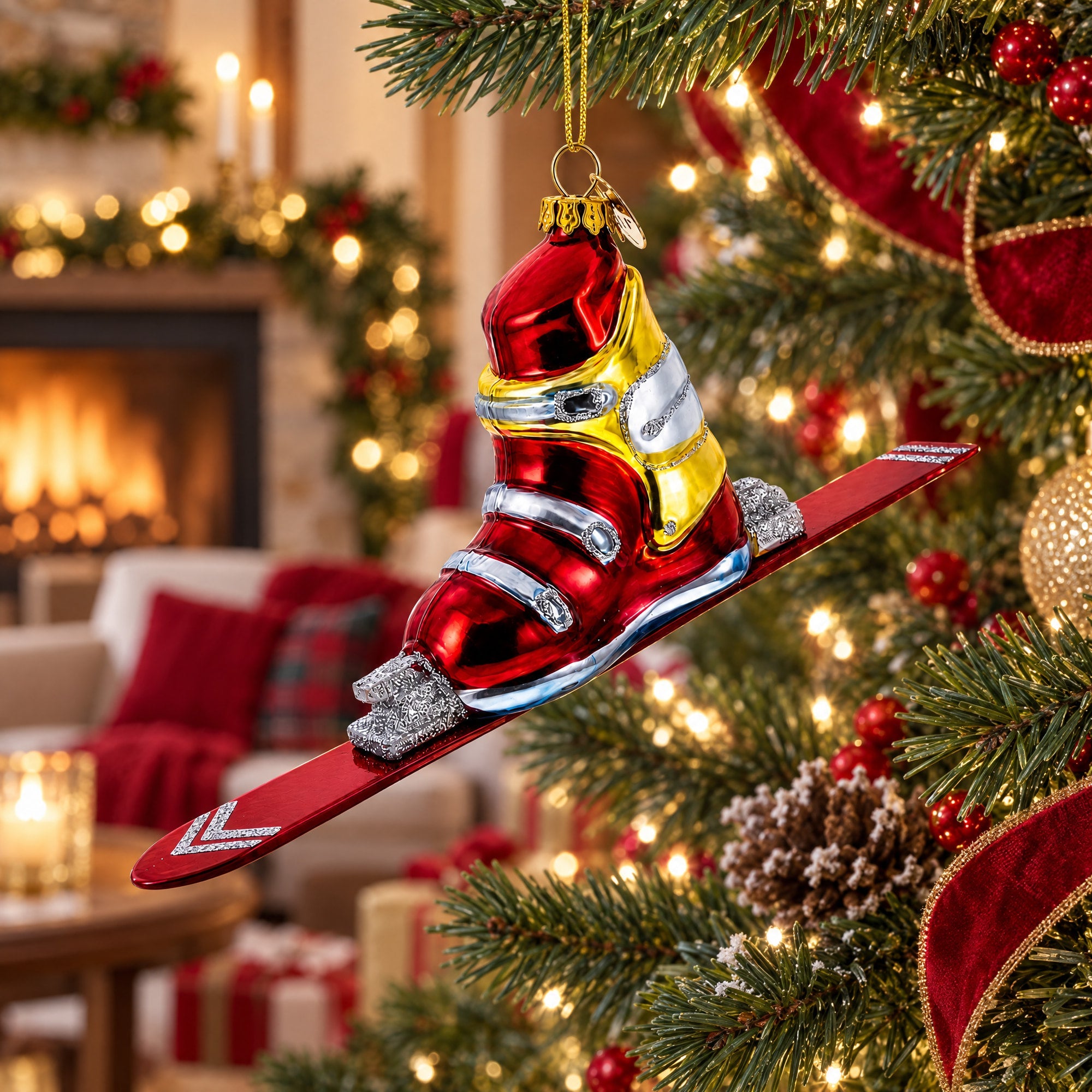Ski Boot Glass Christmas Ornament