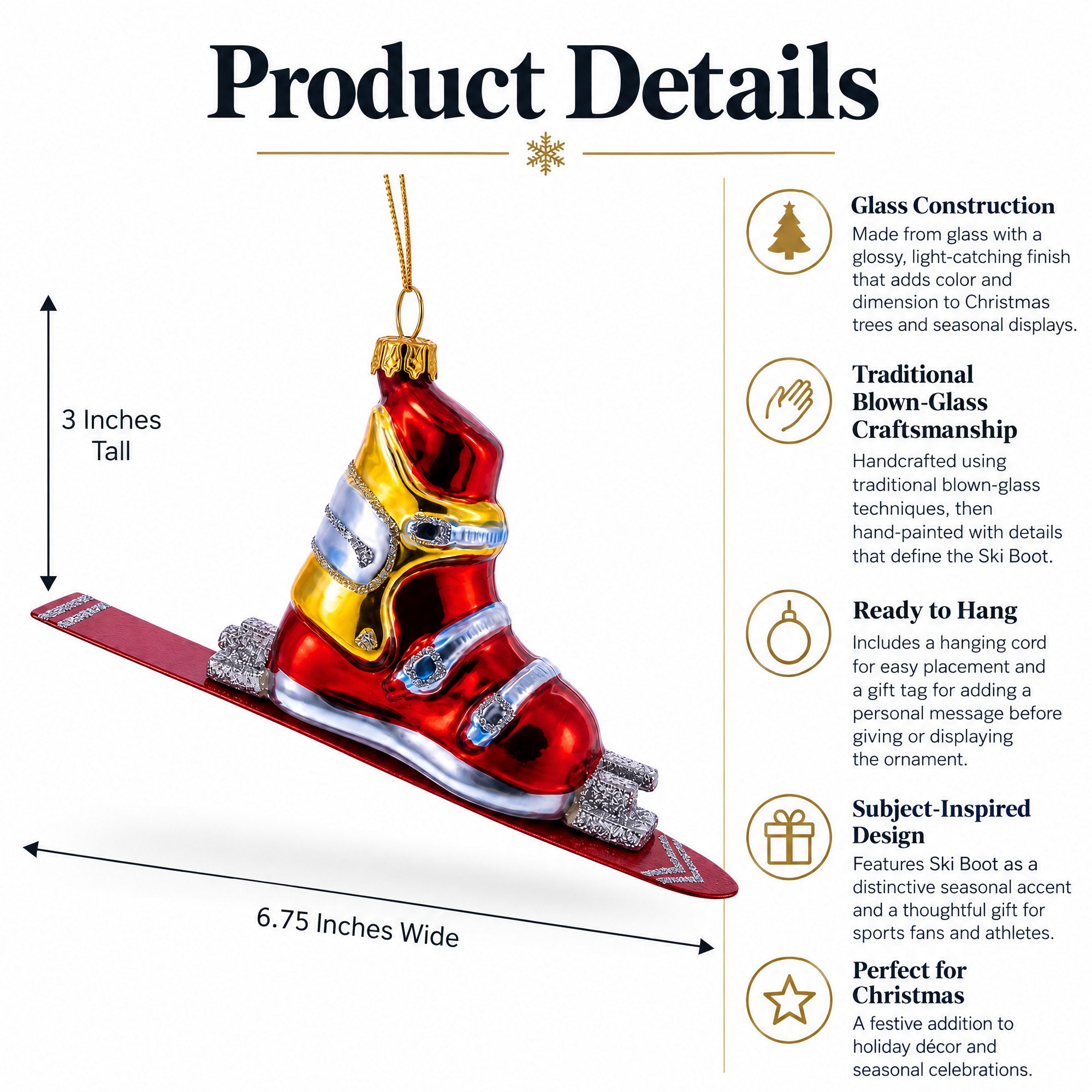 Ski Boot Glass Christmas Ornament