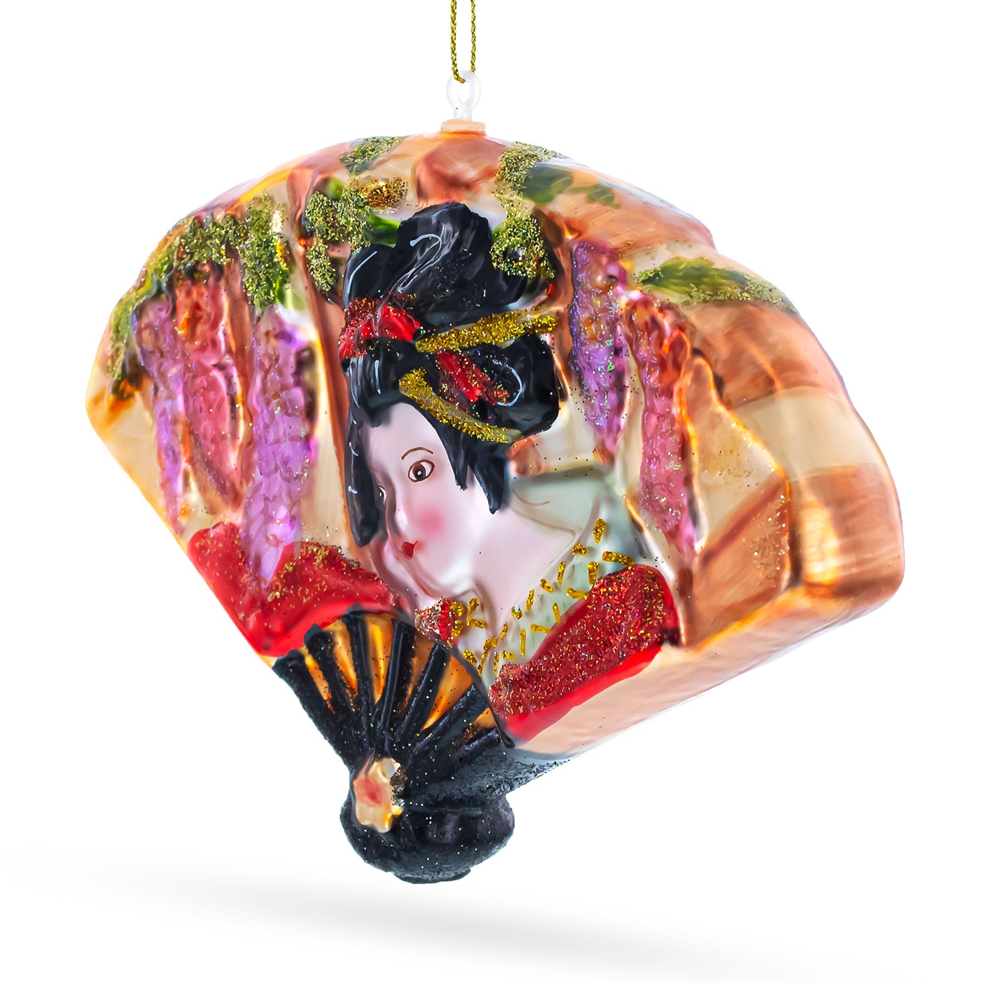 Oriental Fan Glass Christmas Ornament