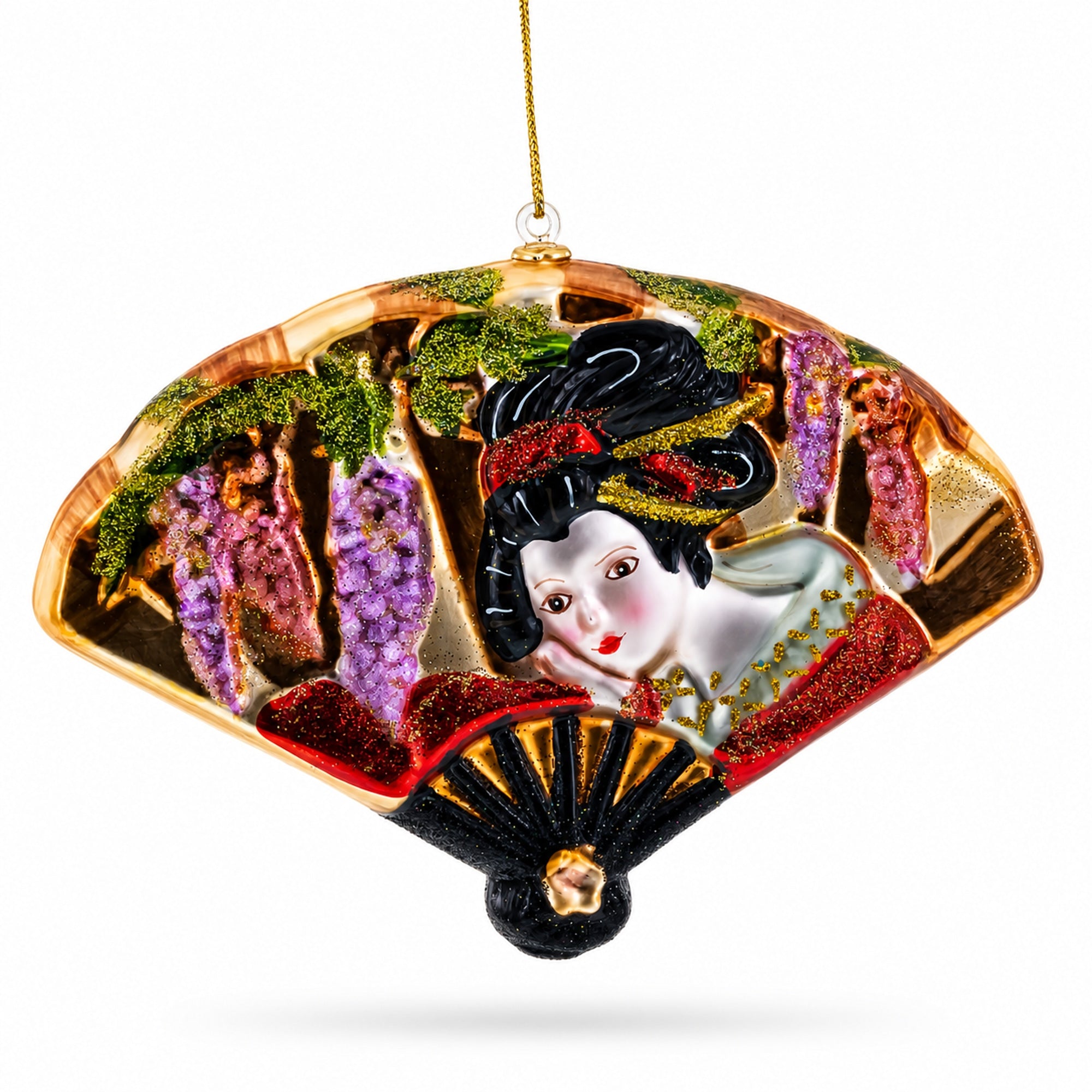 Oriental Fan Glass Christmas Ornament