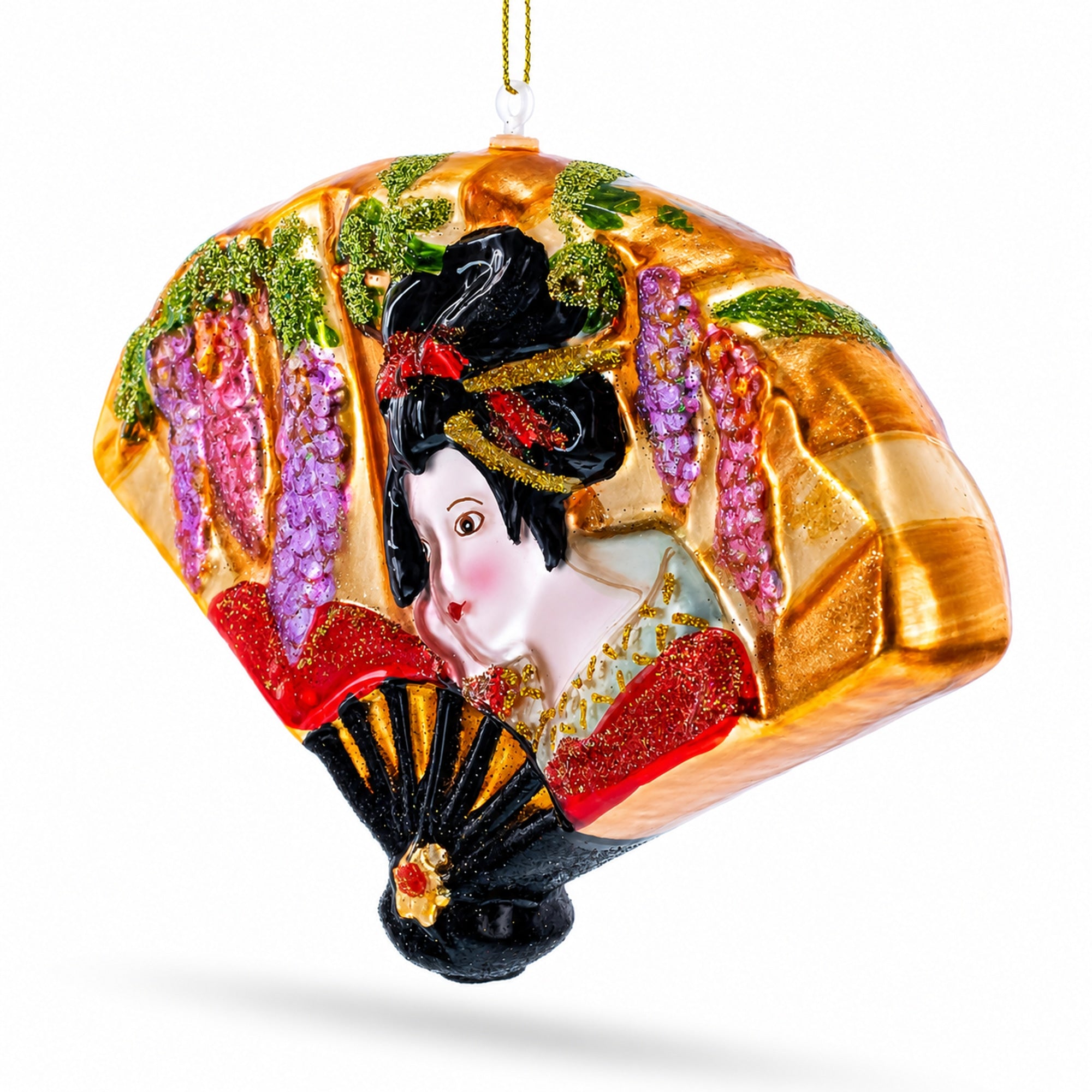 Oriental Fan Glass Christmas Ornament