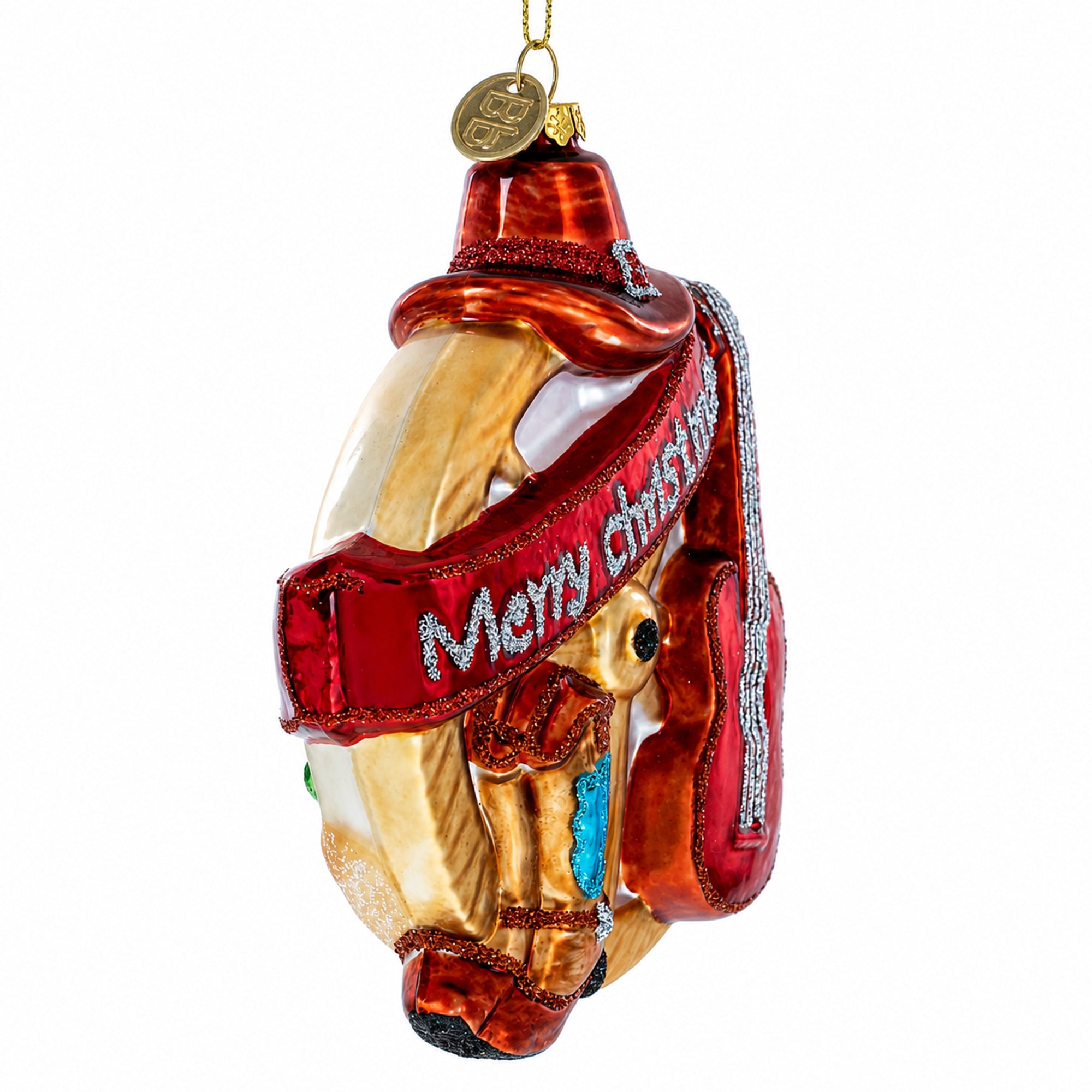 Western Ensemble with Guitar, Cowboy Boots Glass Christmas Ornament