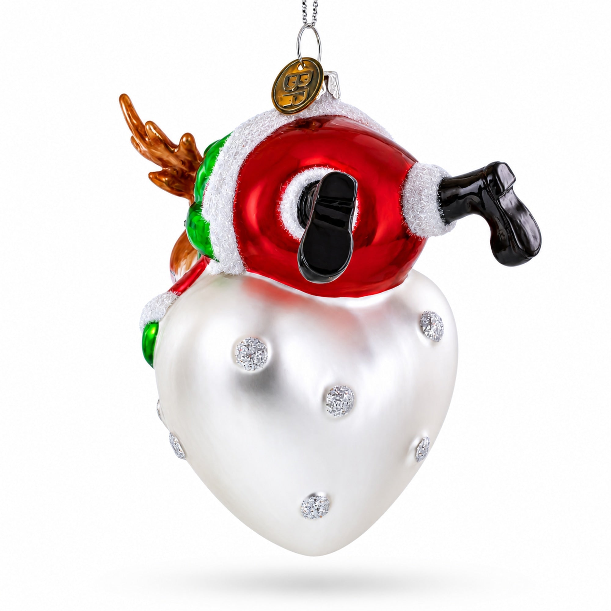 Noel Reindeer Heart Glass Christmas Ornament