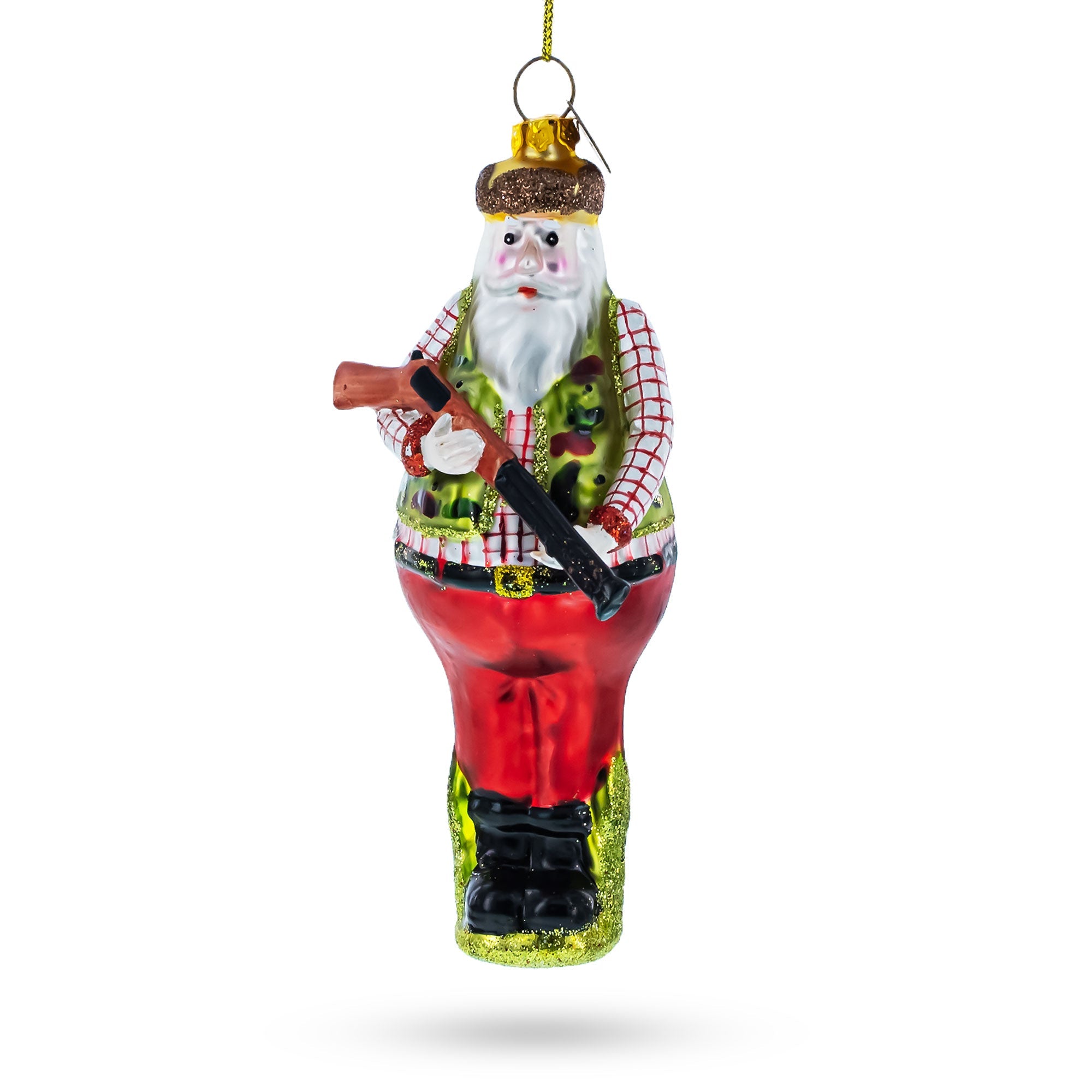 Hunter Santa Glass Christmas Ornament