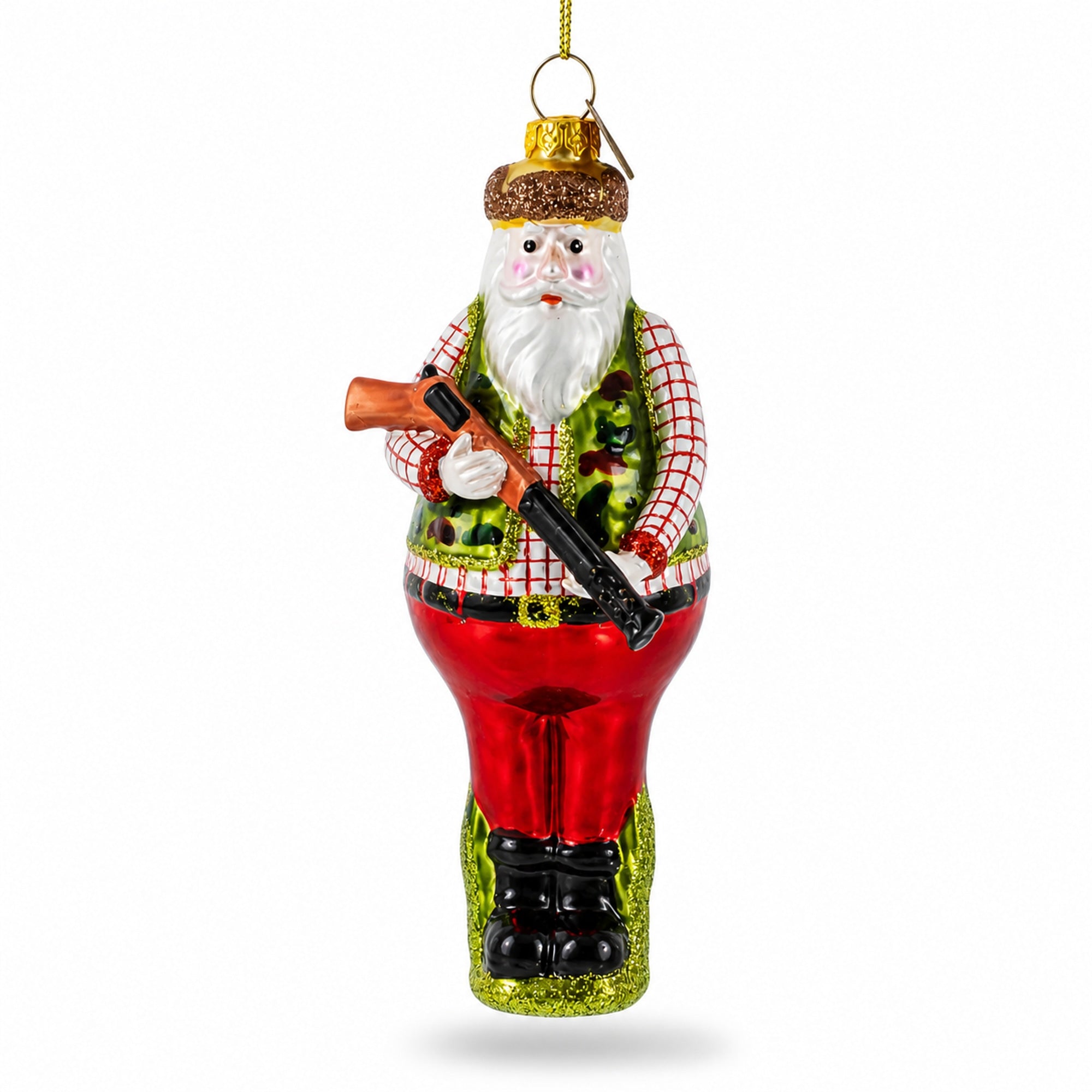 Hunter Santa Glass Christmas Ornament