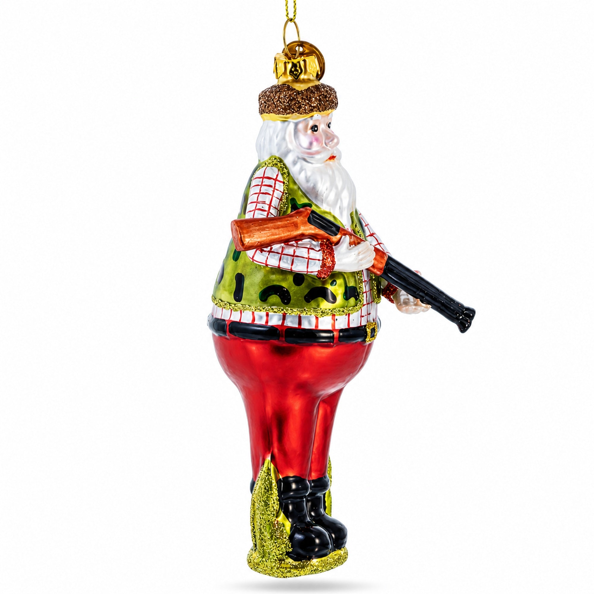Hunter Santa Glass Christmas Ornament