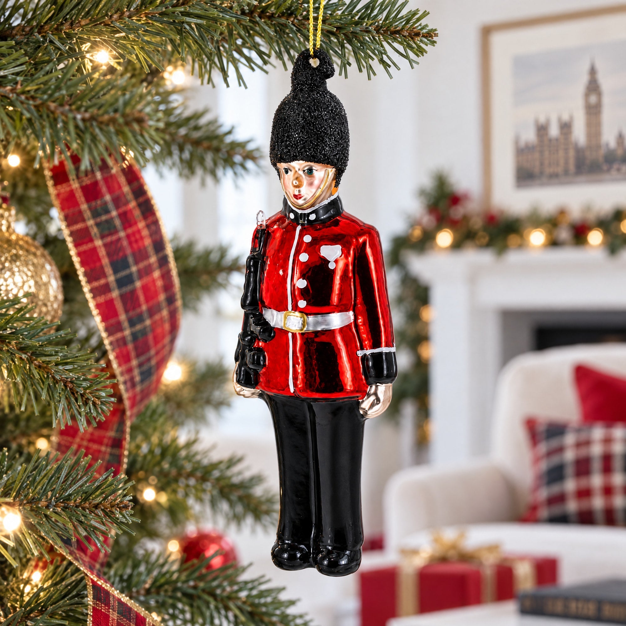 British Royal Guard British Glass Christmas Ornament