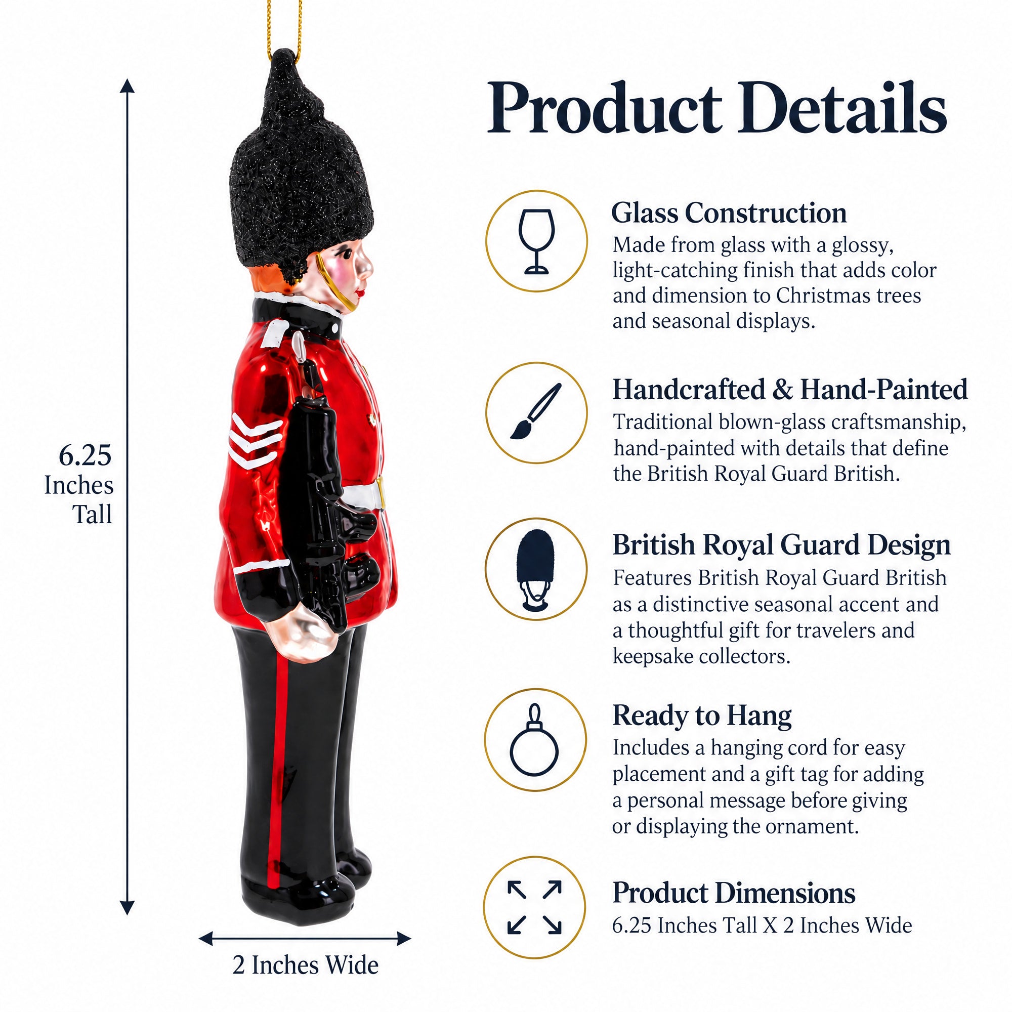 British Royal Guard British Glass Christmas Ornament