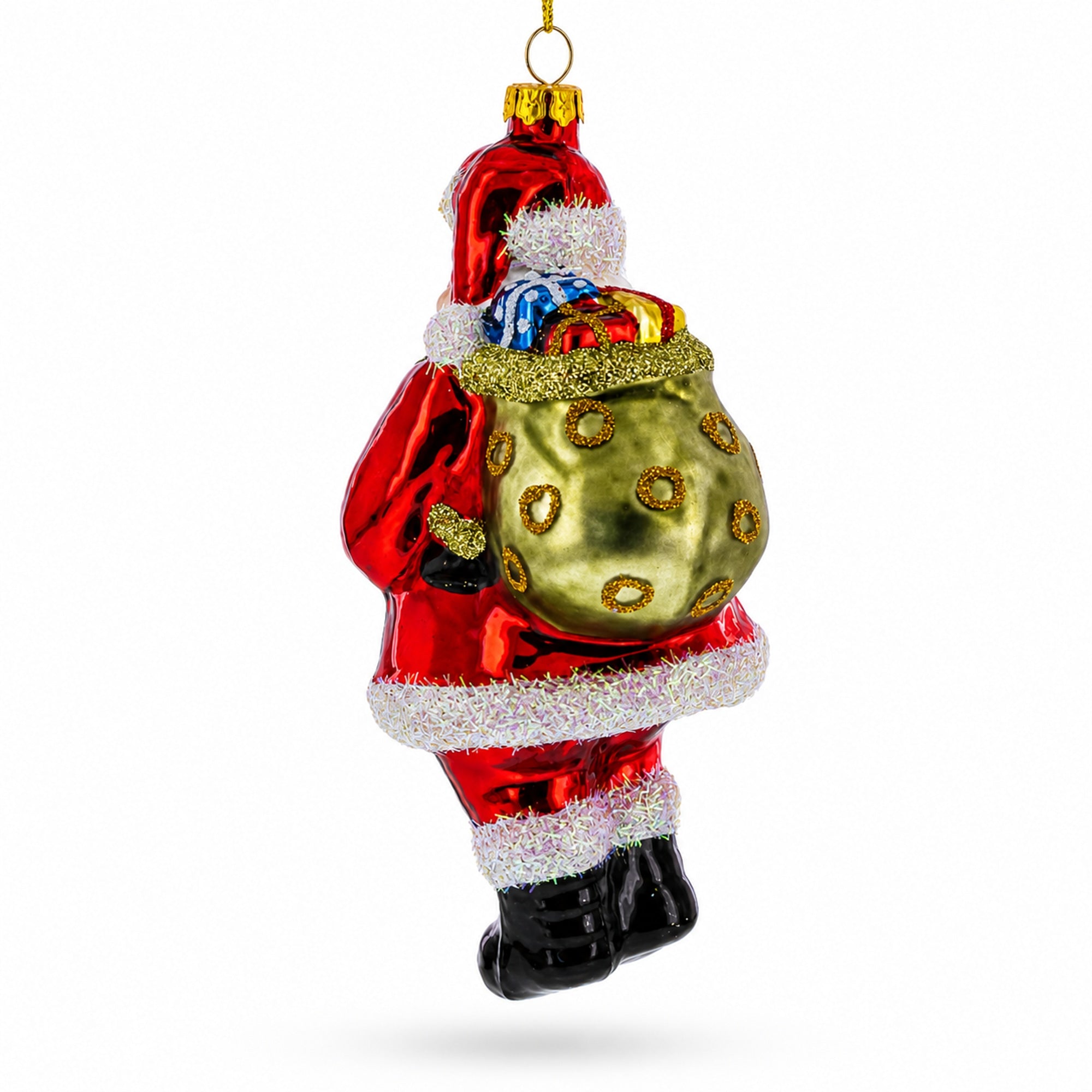 Classic Santa Holding a Candy Cane Glass Christmas Ornament