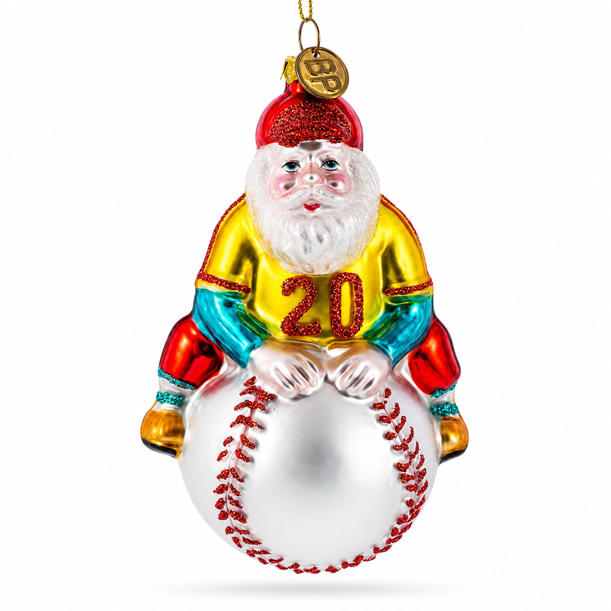 Baseball Santa with Jersey #20 Glass Christmas Ornament